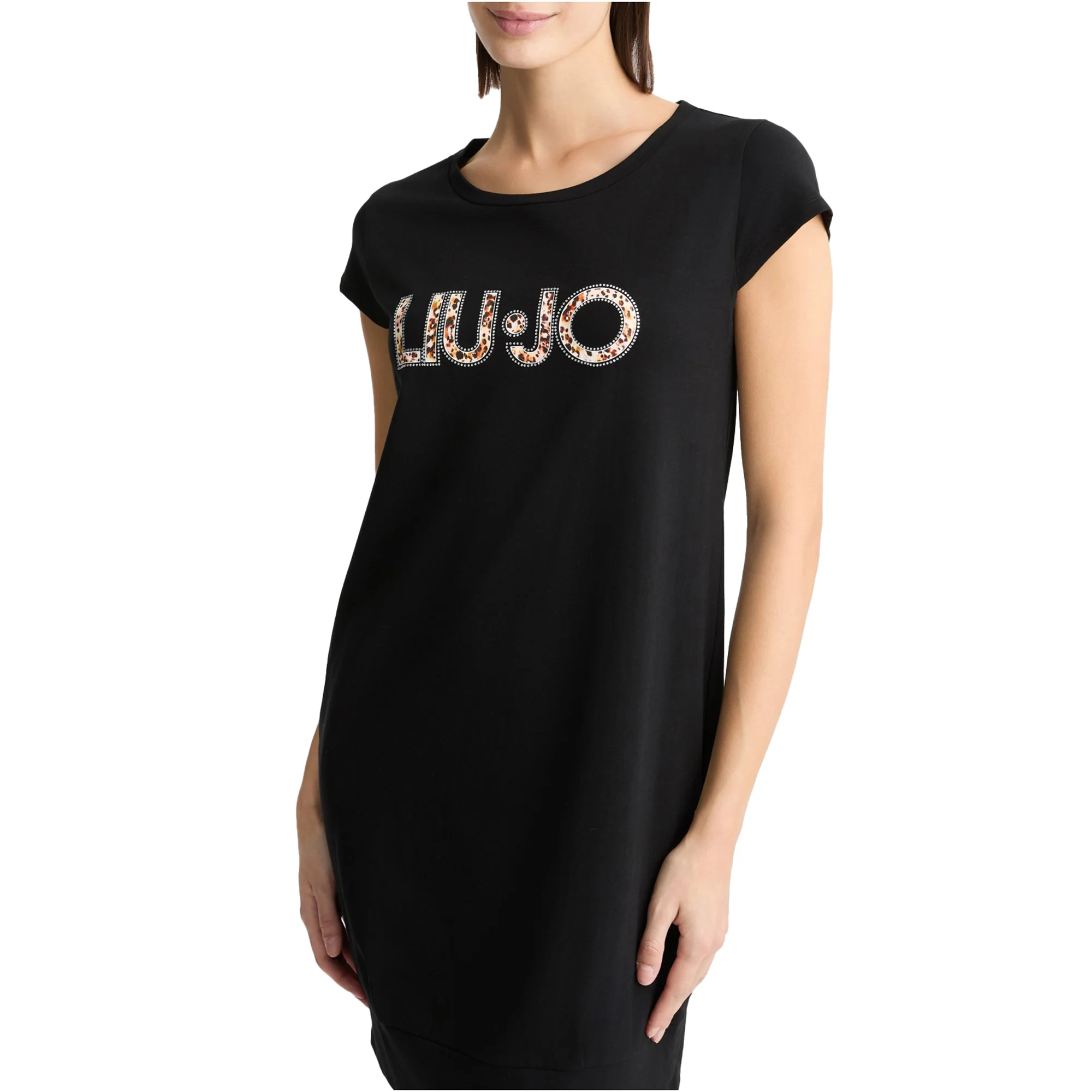 Abito Donna midi nero con logo e strass - Image 4