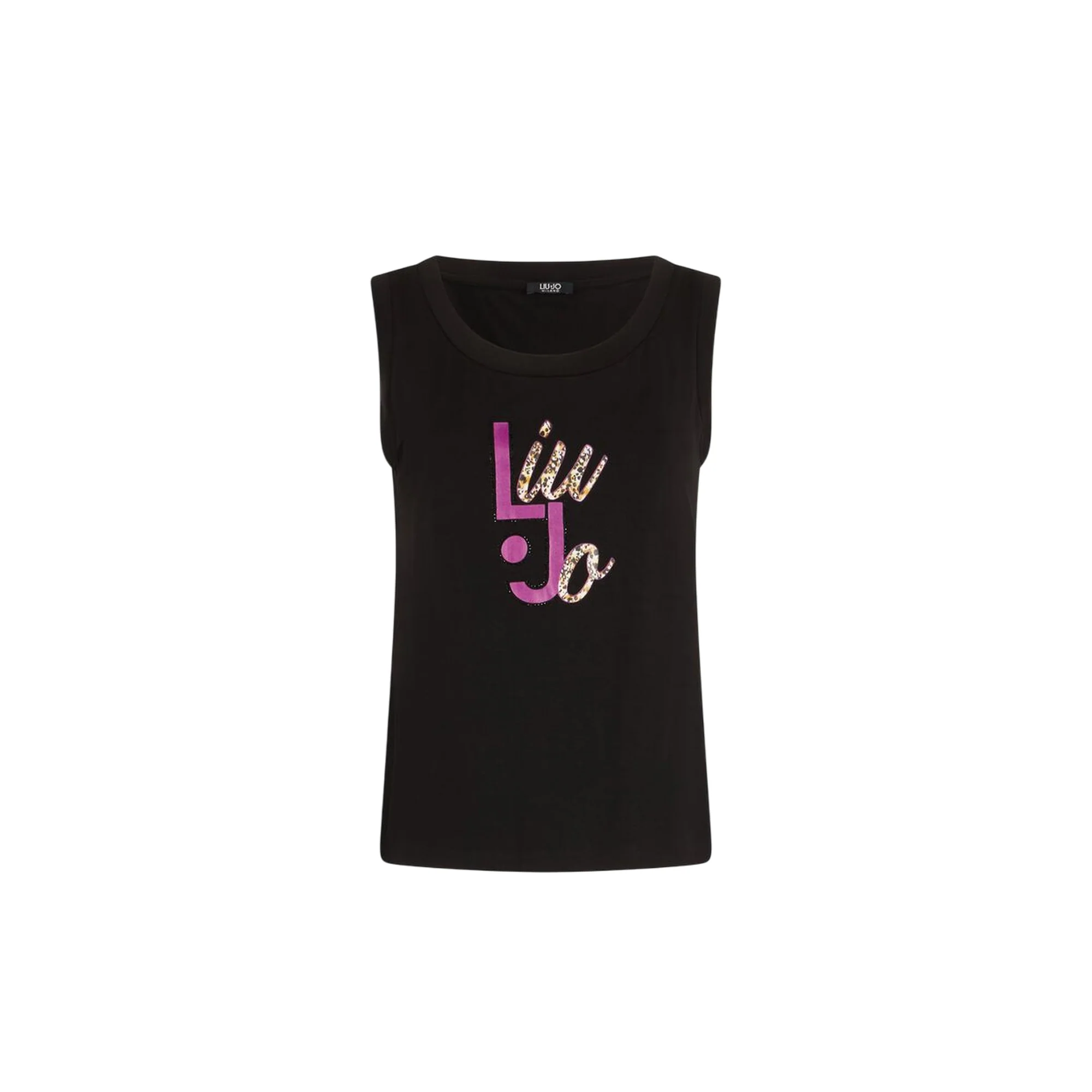 Top Nero da Donna con logo animalier e strass