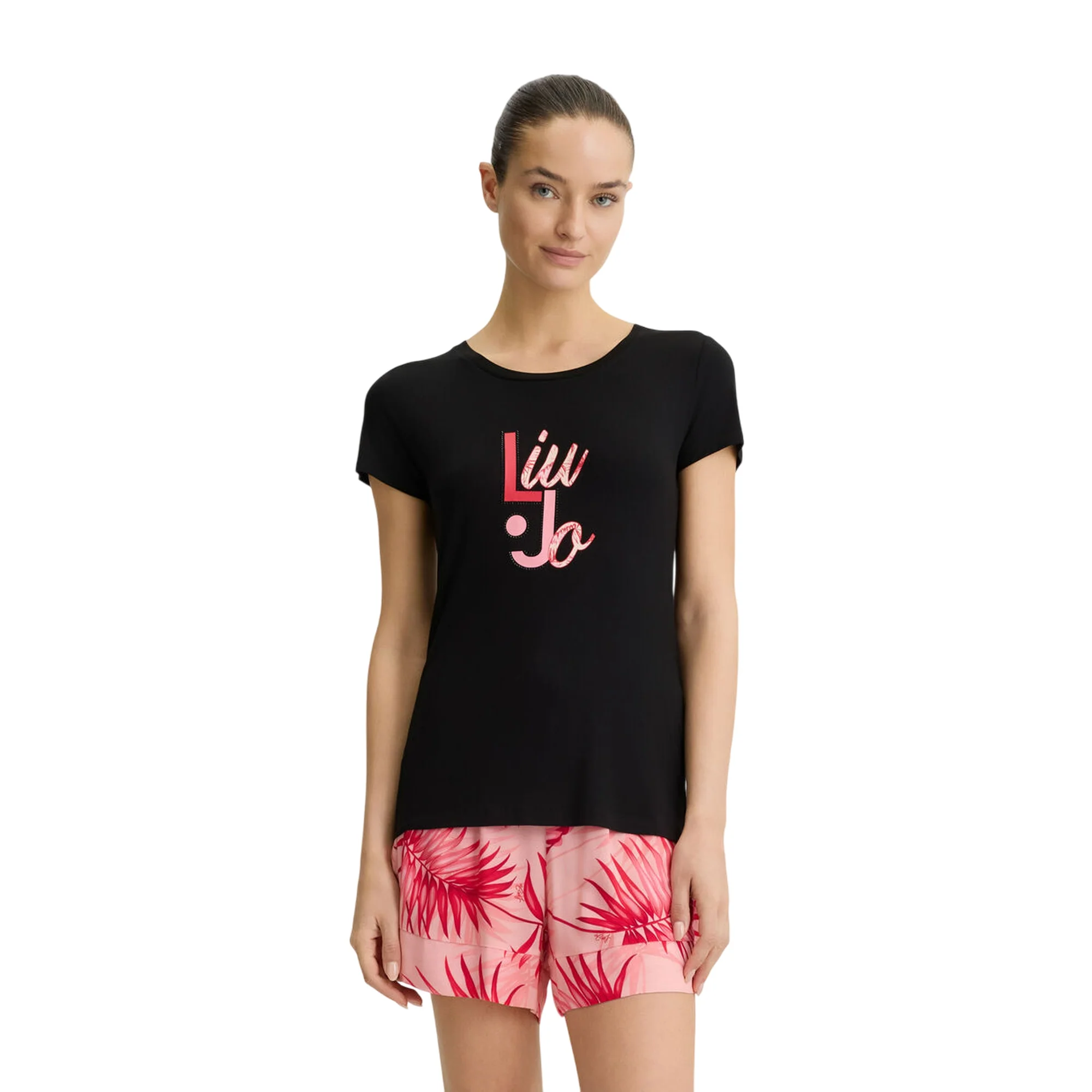T-shirt Nera da Donna con logo palme e strass
