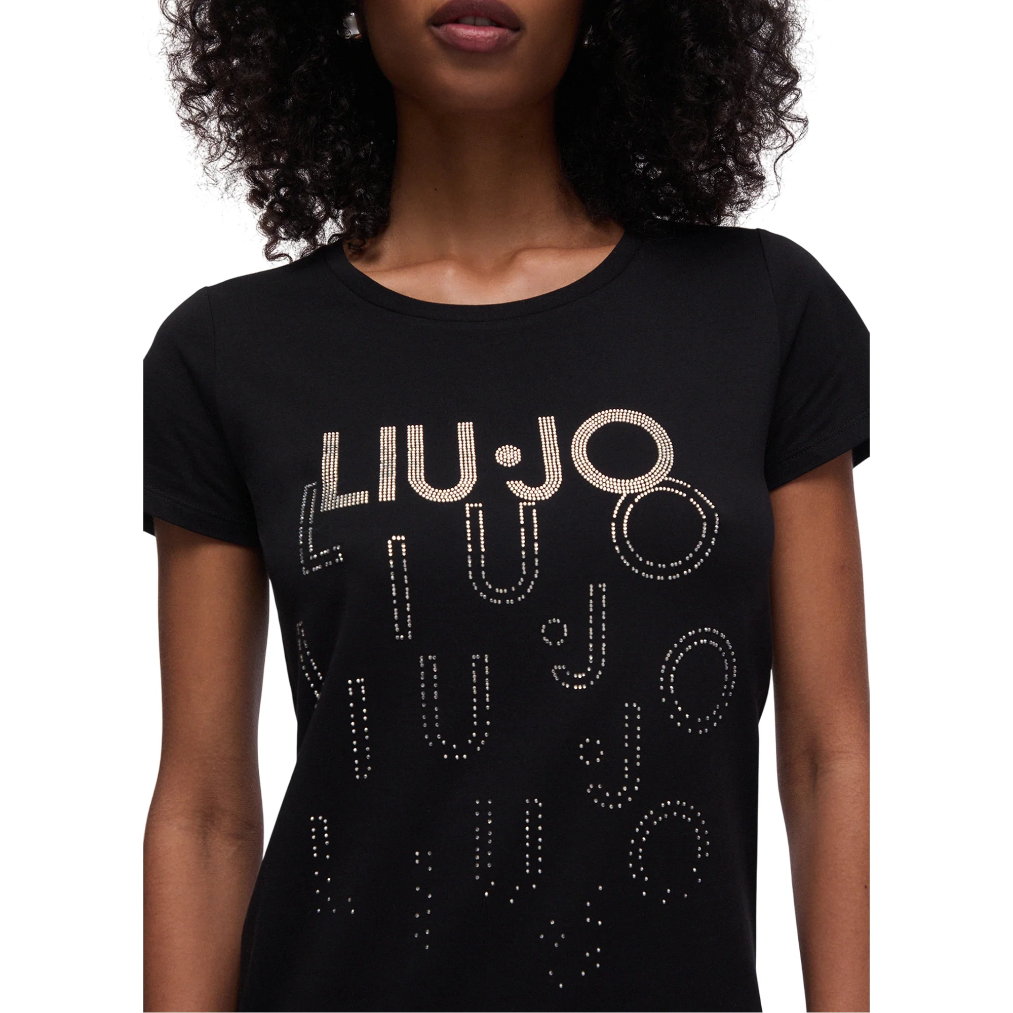 T-shirt nera Donna con loghi degradè con strass - Image 4