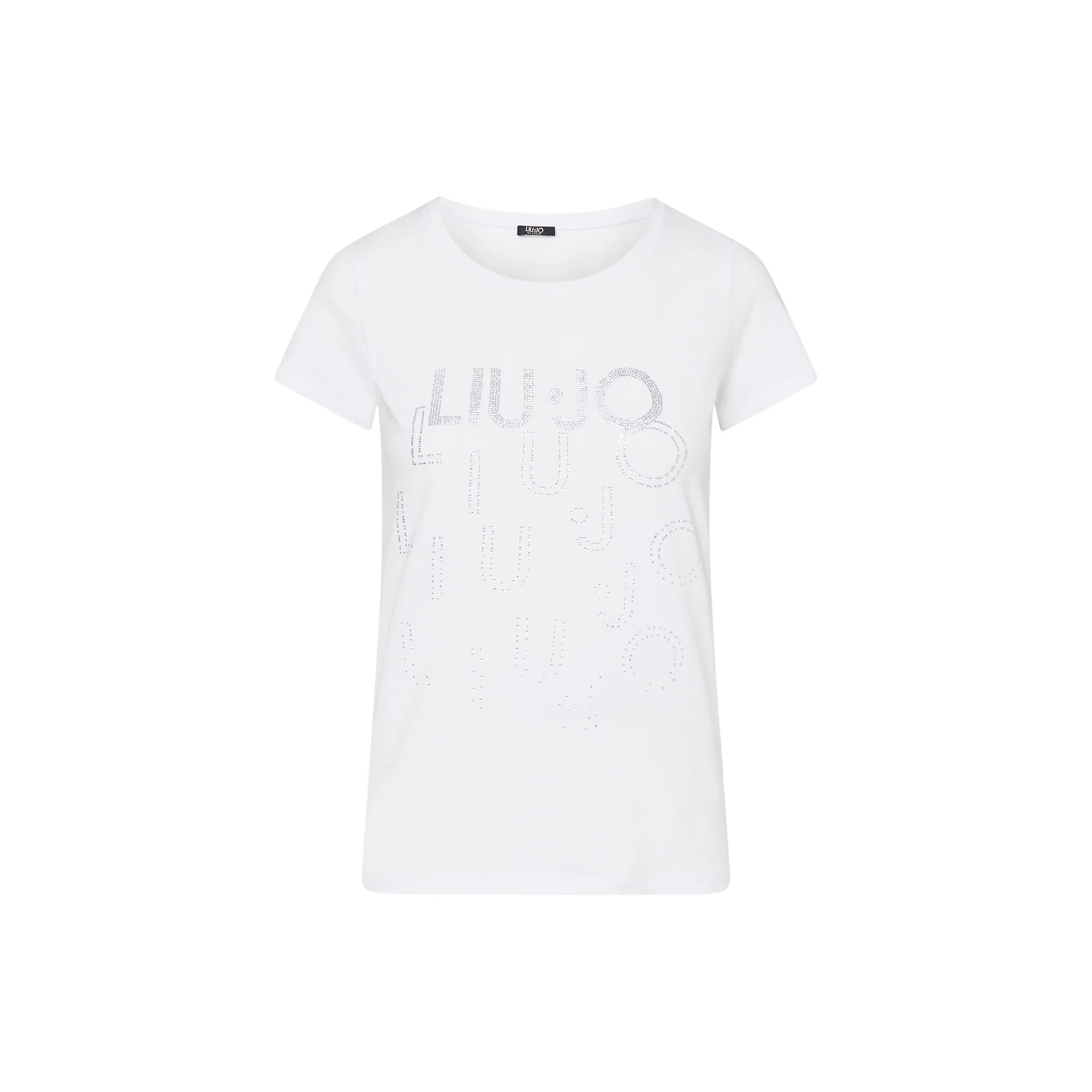 T-shirt bianca Donna con numerosi loghi con strass