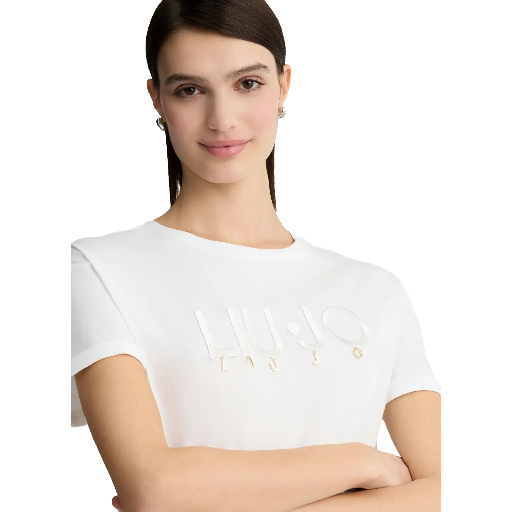 T-shirt Donna in jersey di cotone bianco con logo - Image 4