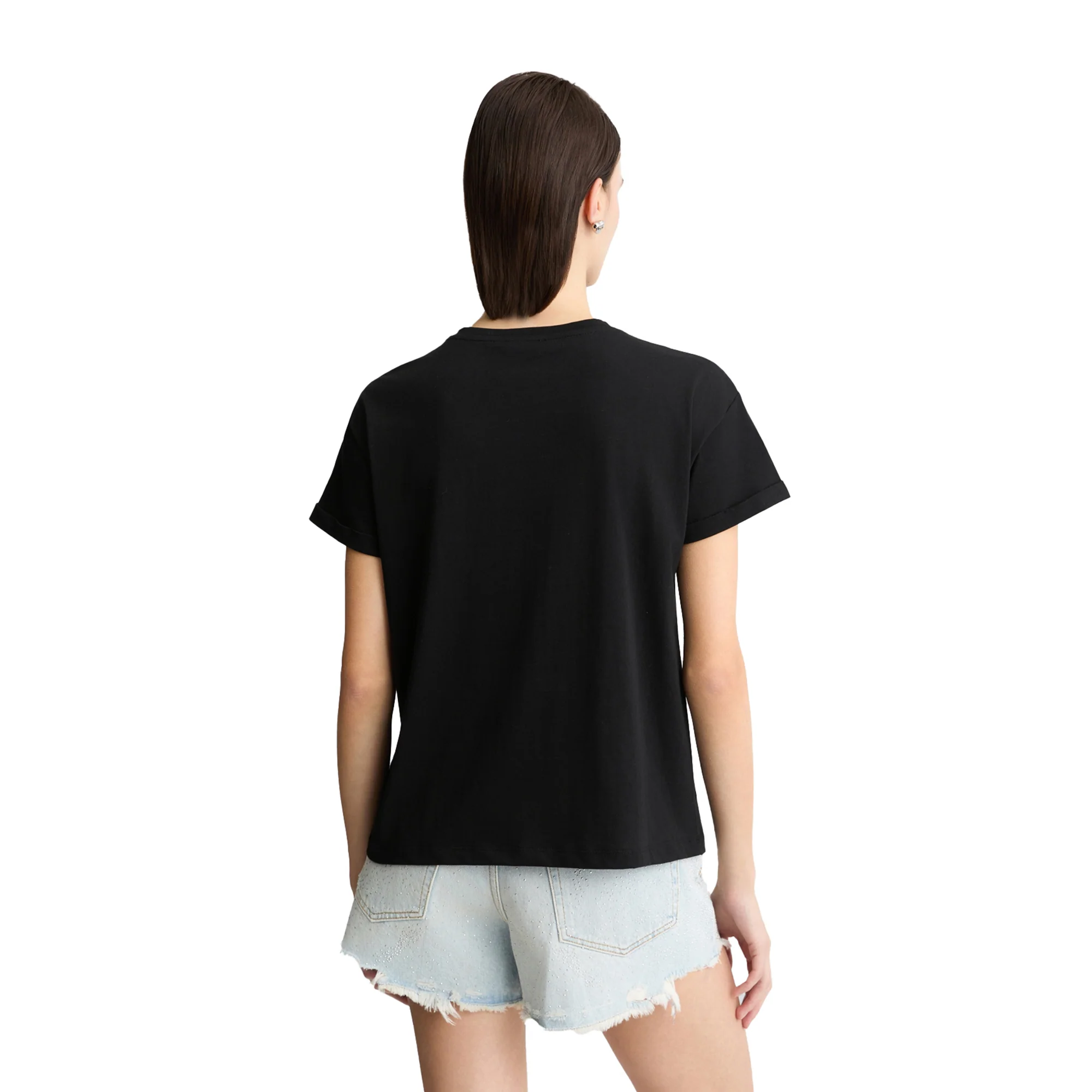 T-shirt Donna in jersey di cotone nero con logo - Image 3