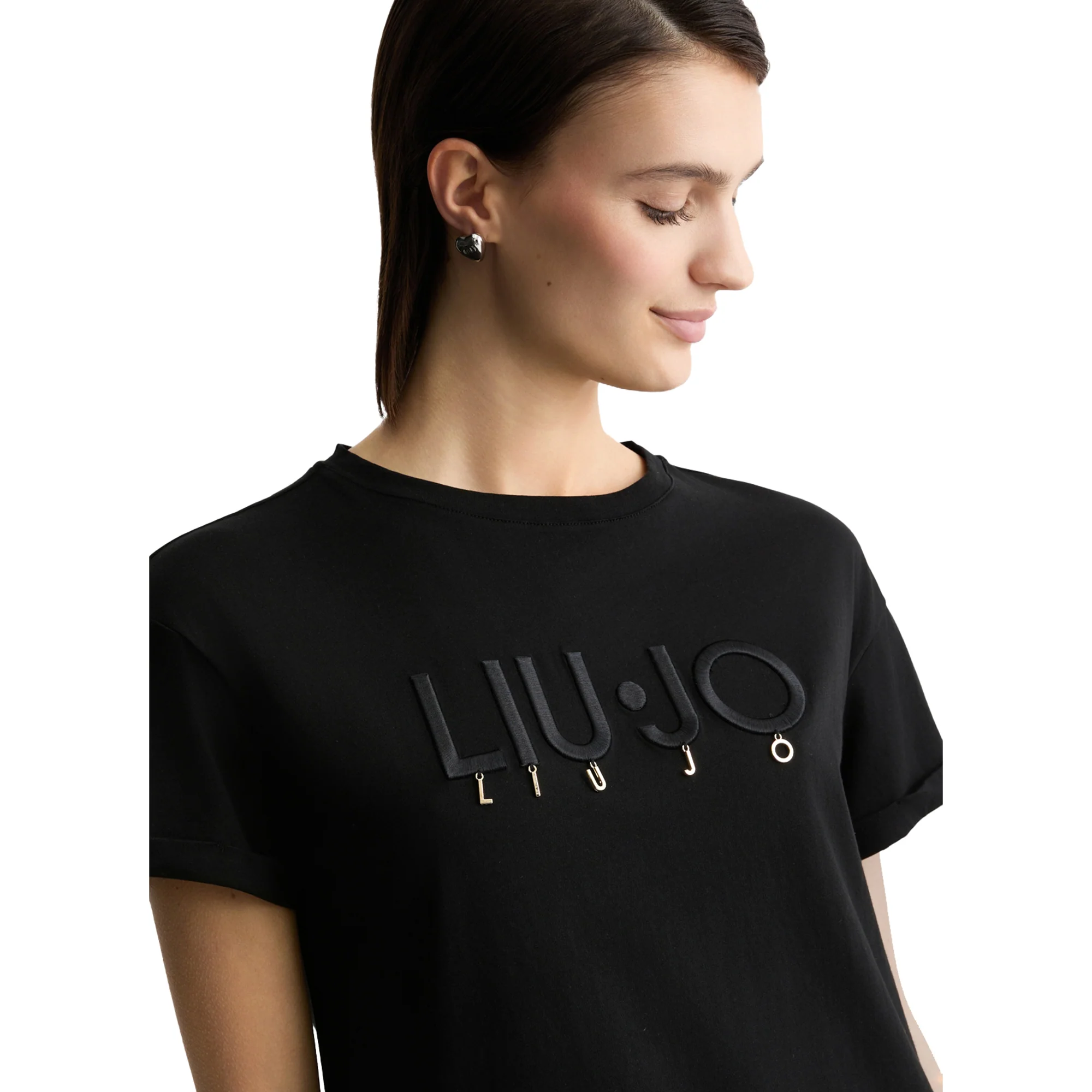 T-shirt Donna in jersey di cotone nero con logo - Image 4