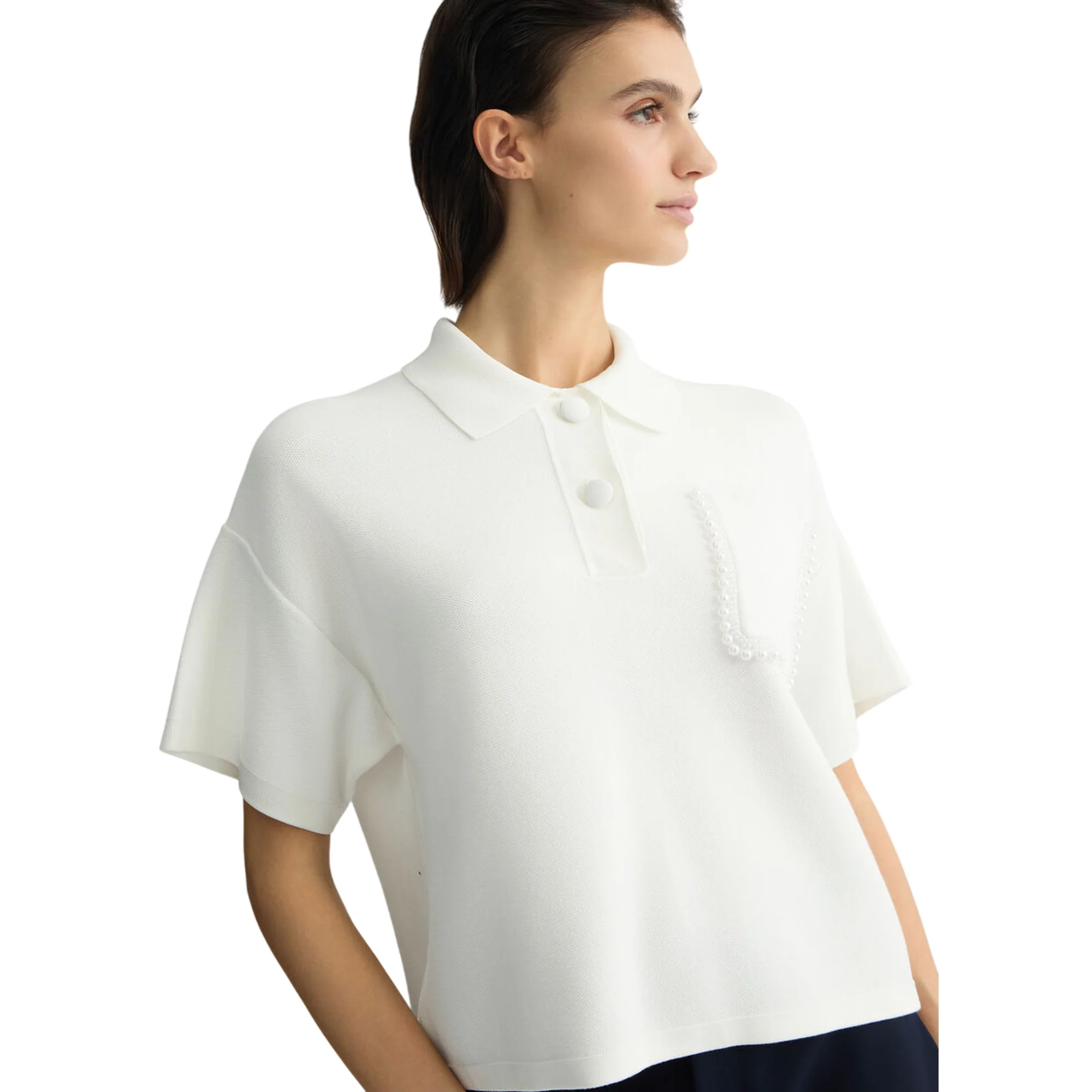 Polo Donna in maglia con perle bianco - Image 4