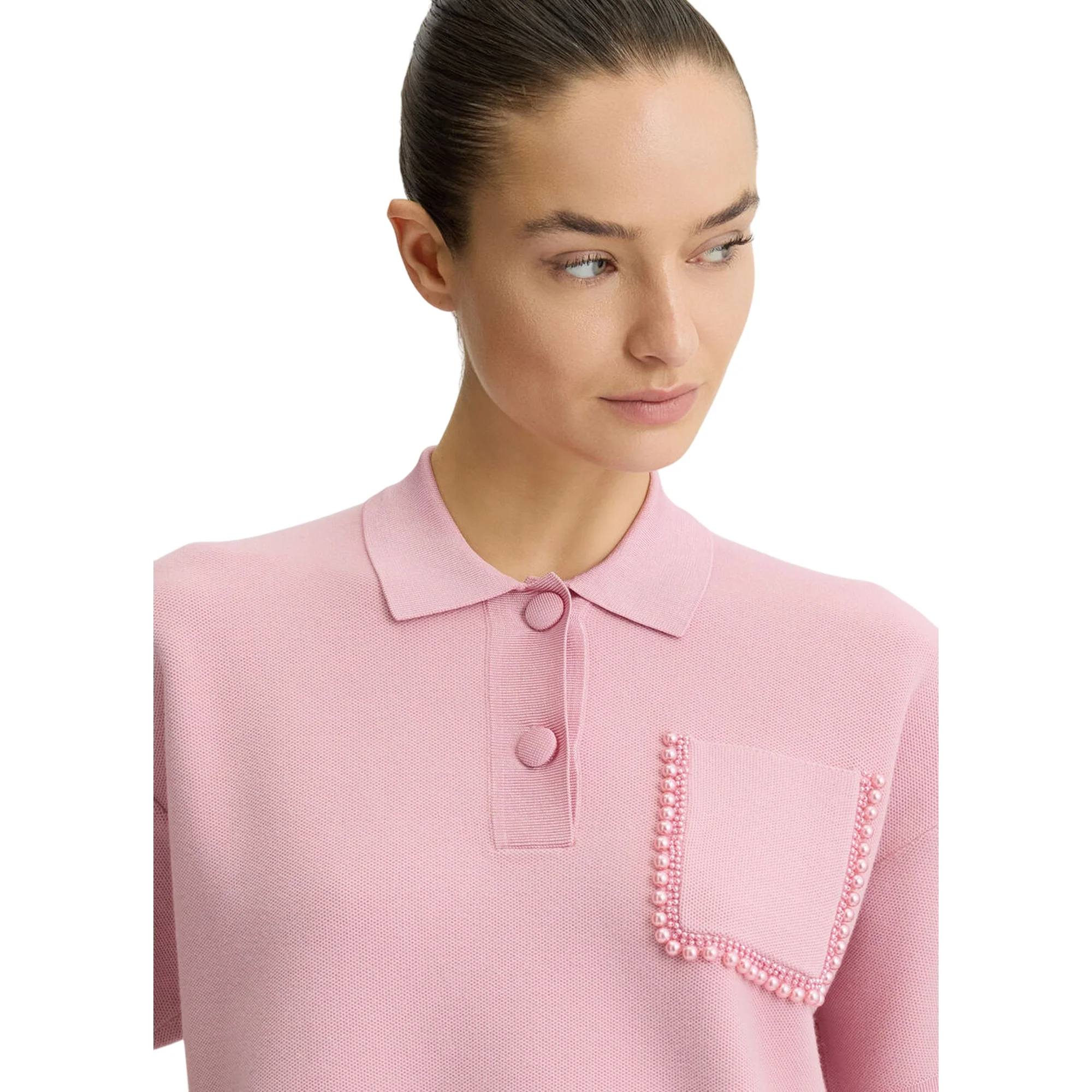 Polo Donna in maglia con perle rosa - Image 3