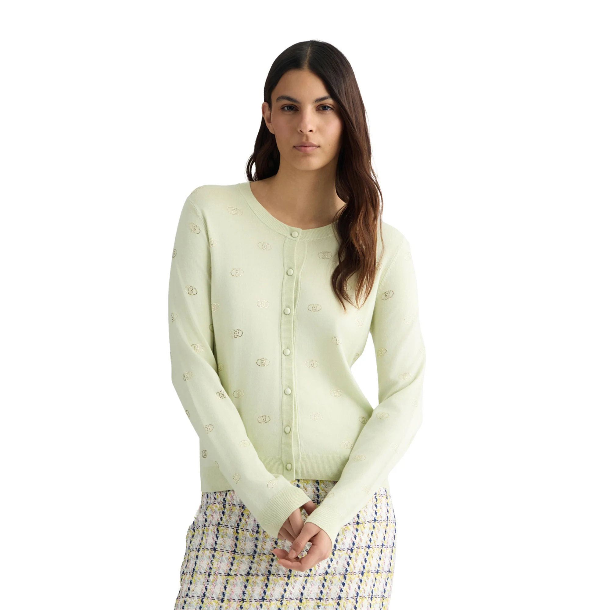 Cardigan Donna con logo e strass Verde - Image 2