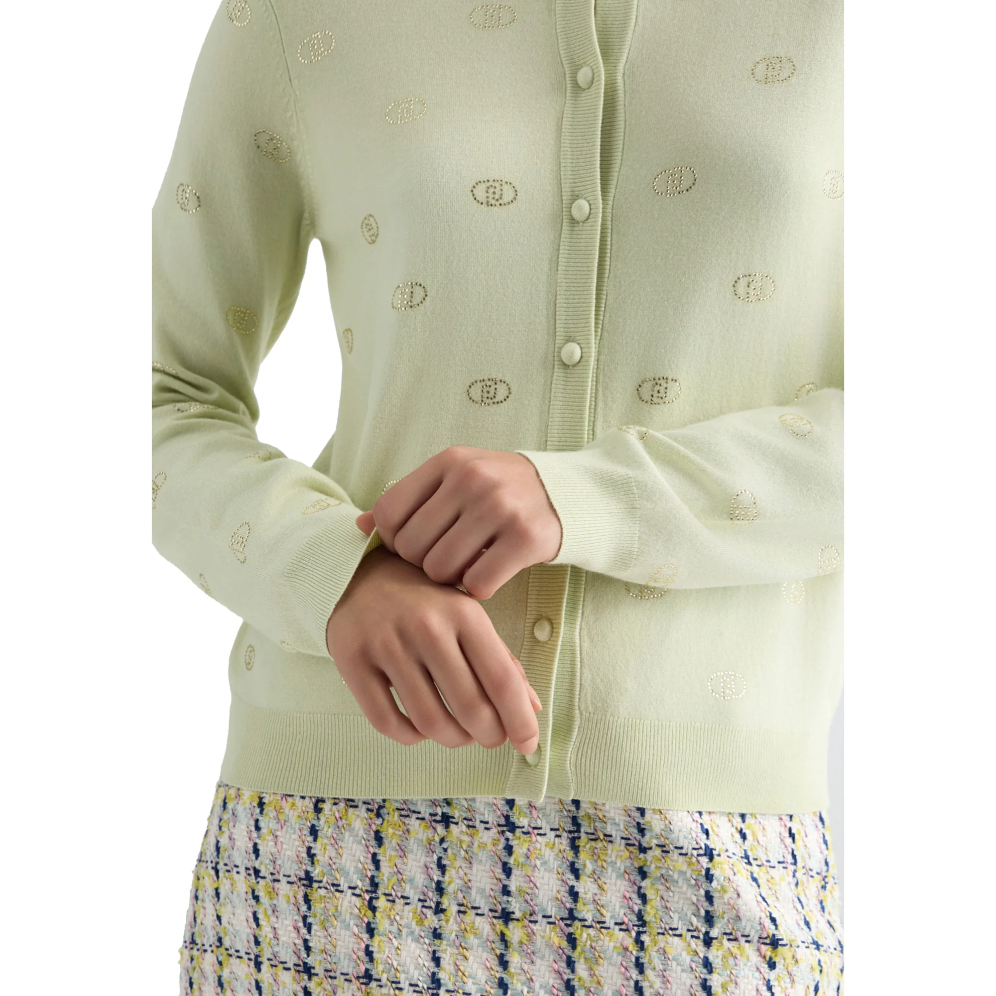 Cardigan Donna con logo e strass Verde - Image 4