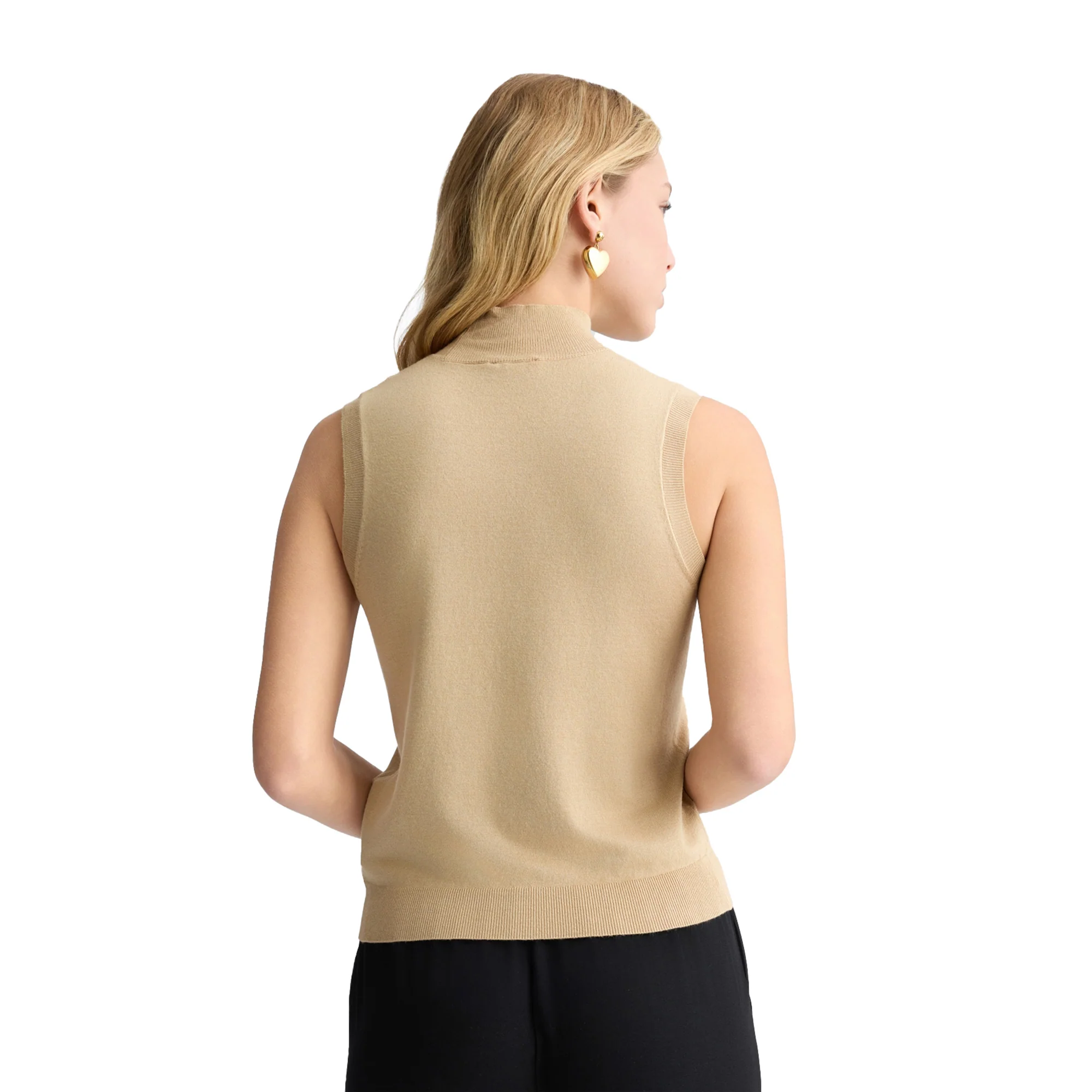 Top Donna in maglia beige con logo e strass - Image 3