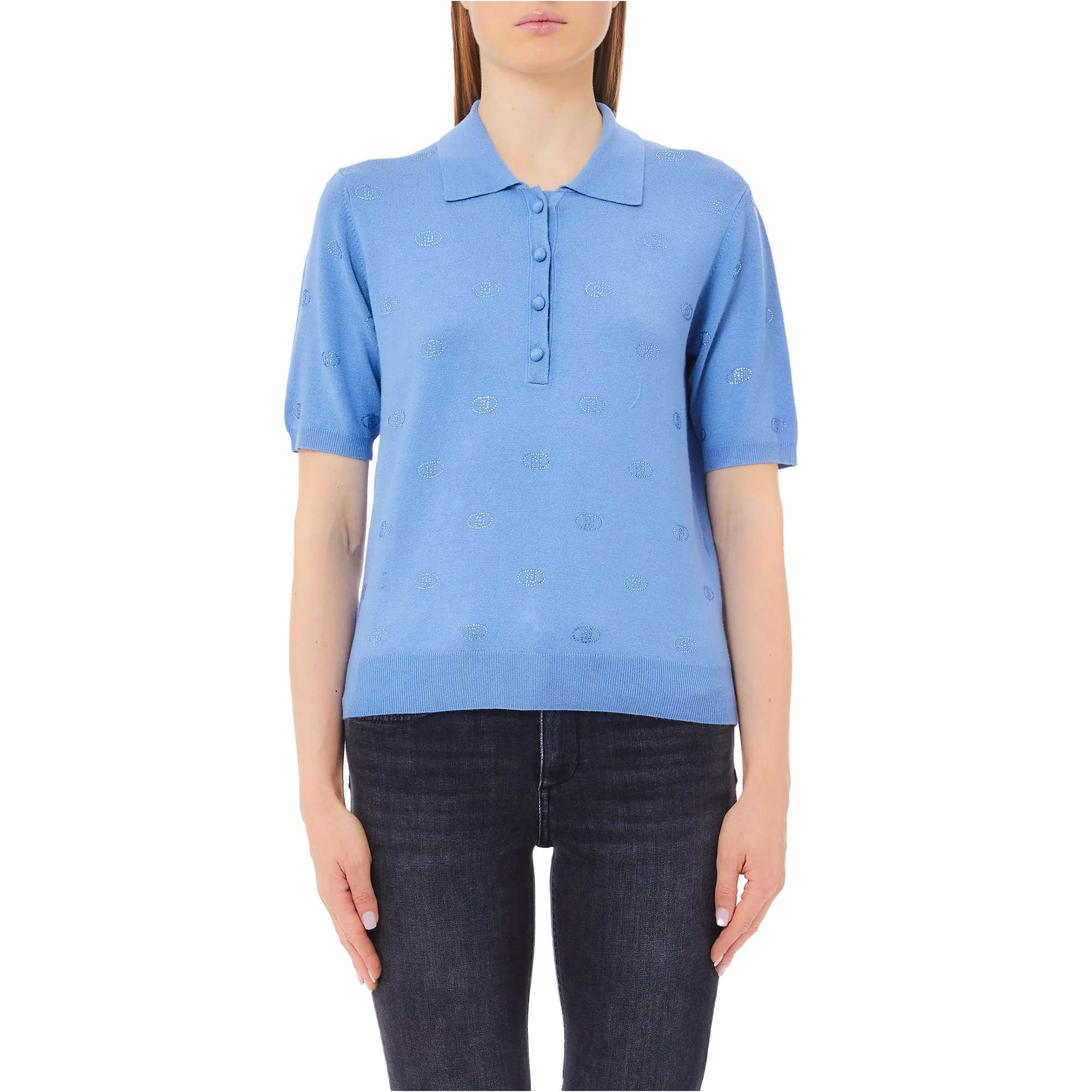 Polo Donna in tinta unita Blu con loghi