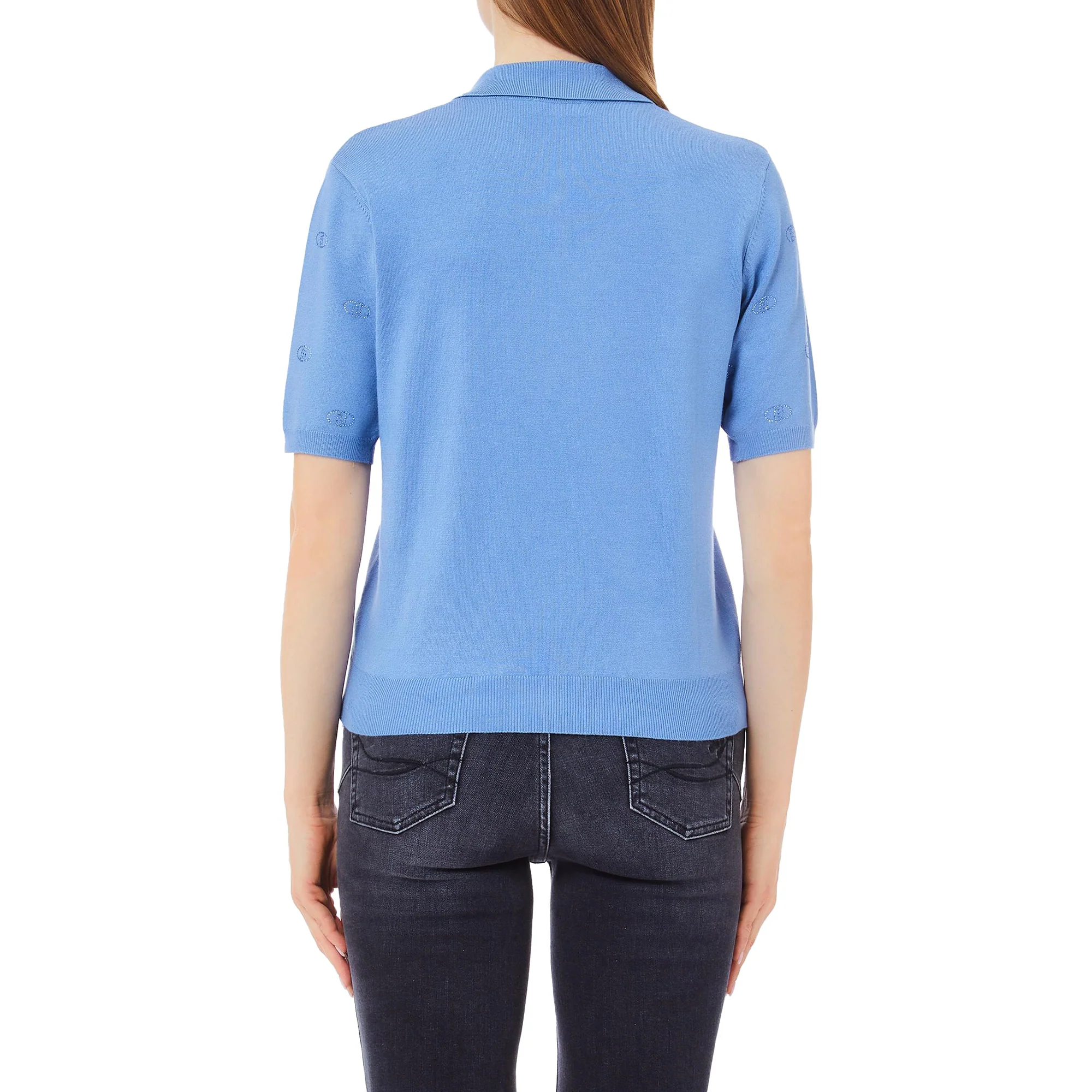 Polo Donna in tinta unita Blu con loghi - Image 2
