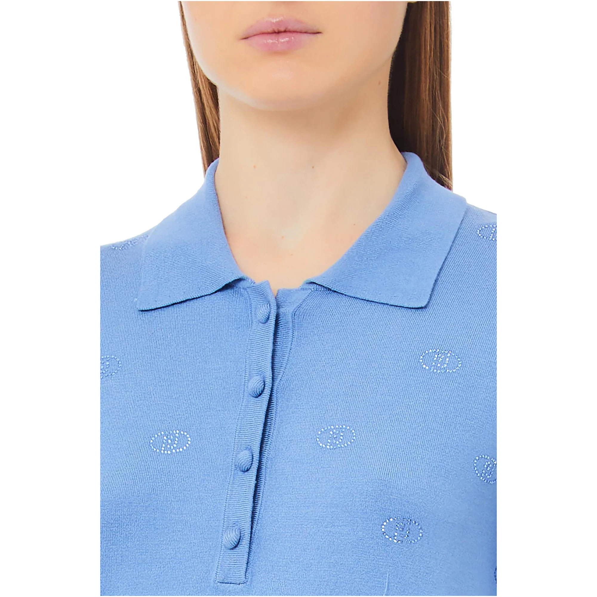 Polo Donna in tinta unita Blu con loghi - Image 3