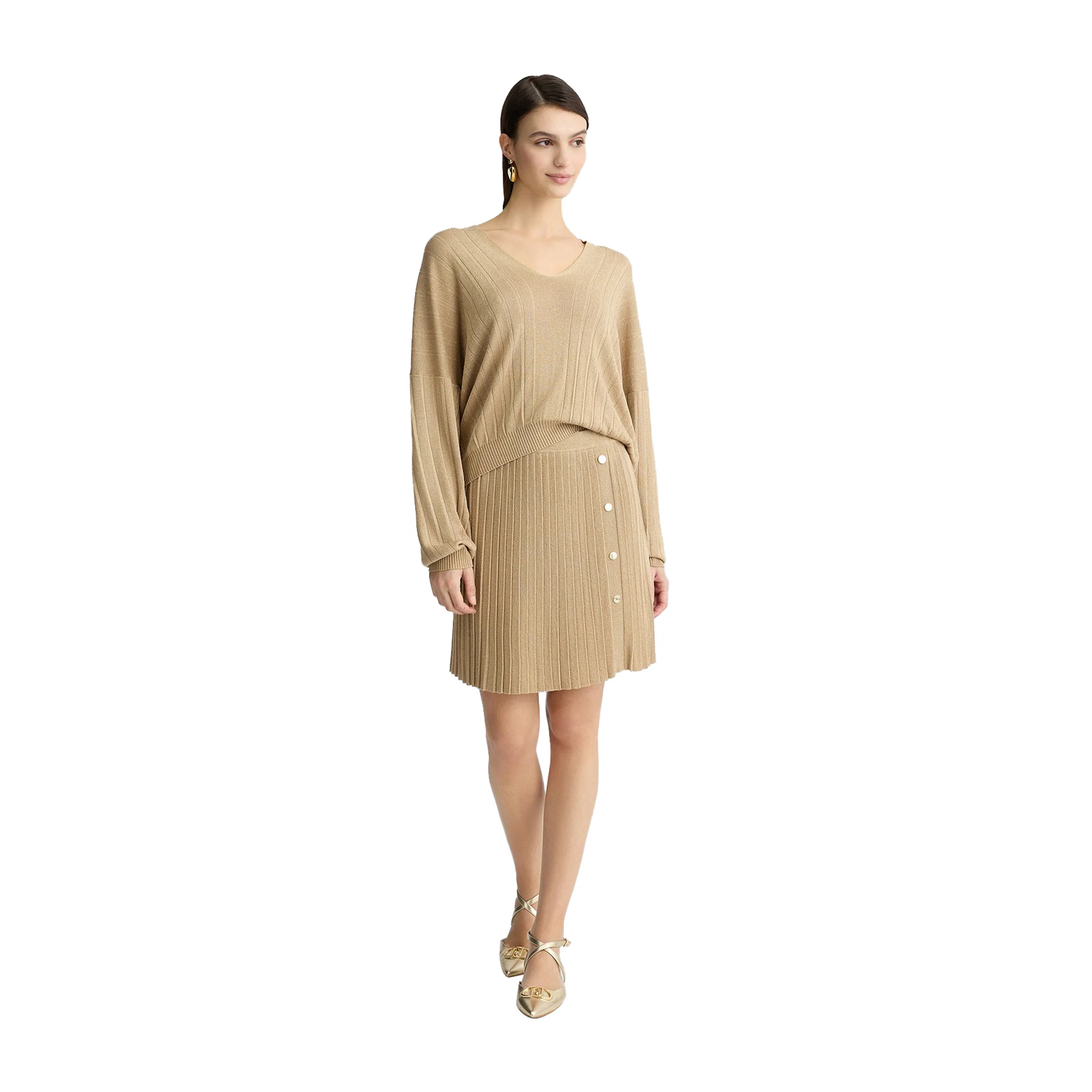 Minigonna Donna in maglia plissé Beige - Image 5