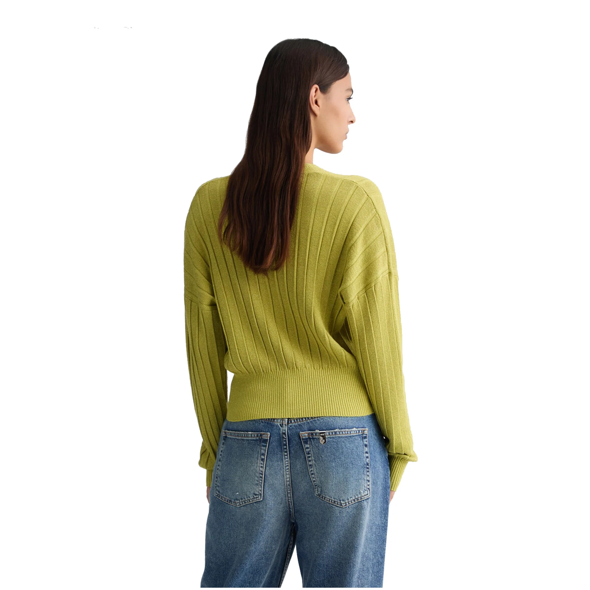 Cardigan Donna con bottoni rivestiti Verde chiaro - Image 3