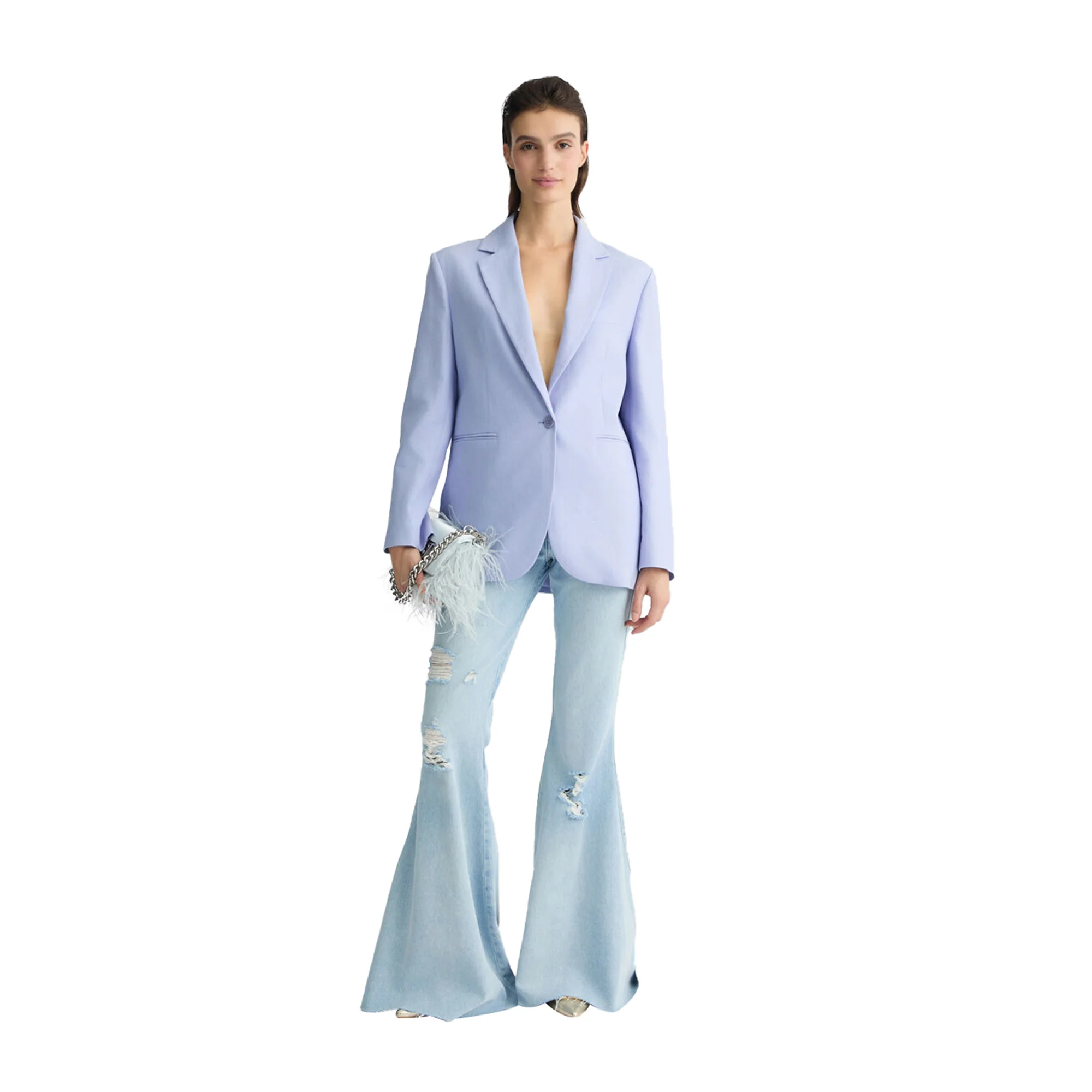 Blazer Donna in lino e cotone Lilla - Image 5