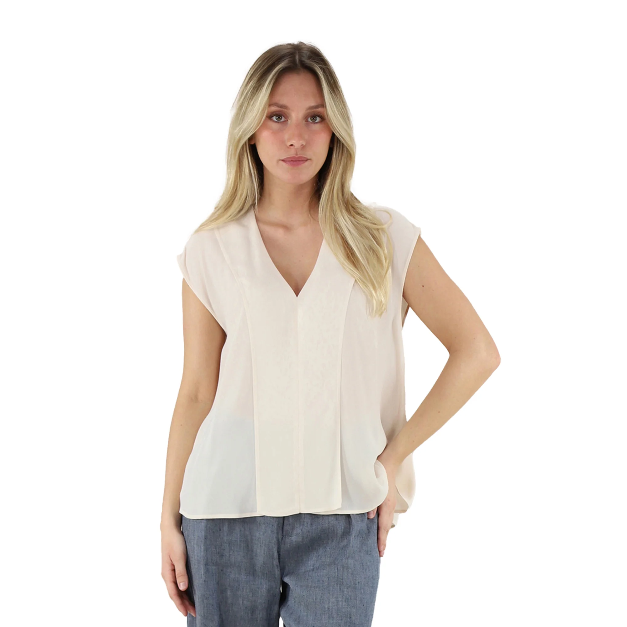 Top Donna con spalle scese Beige chiaro