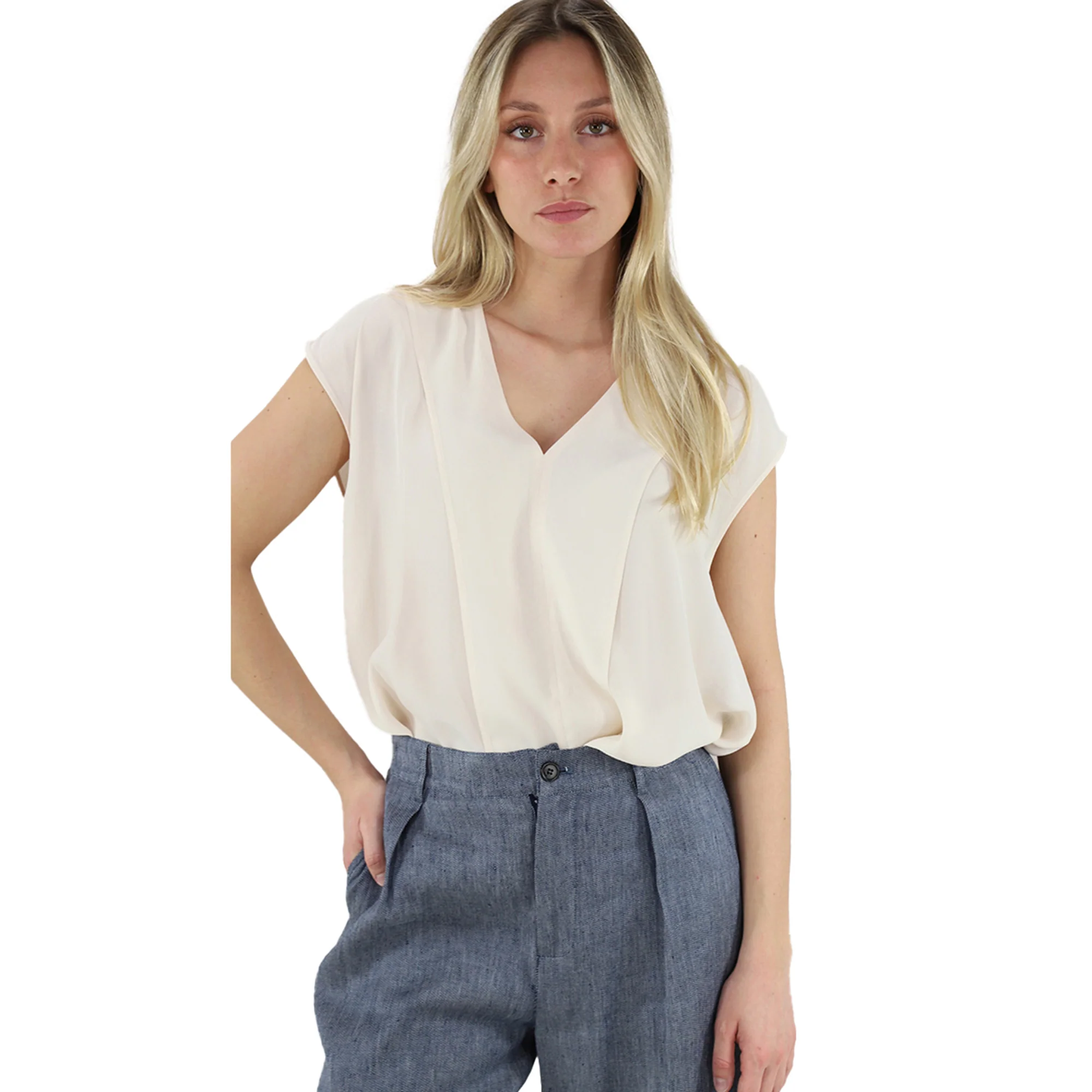Top Donna con spalle scese Beige chiaro - Image 2