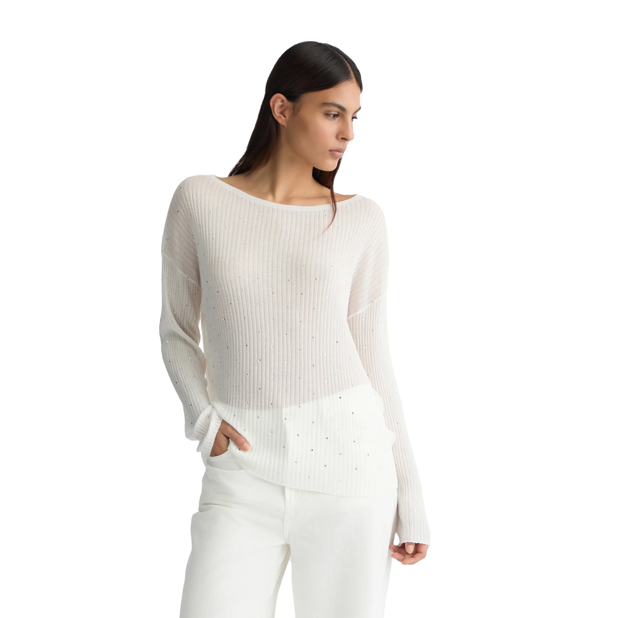Maglia a coste Bianca con strass - Image 2