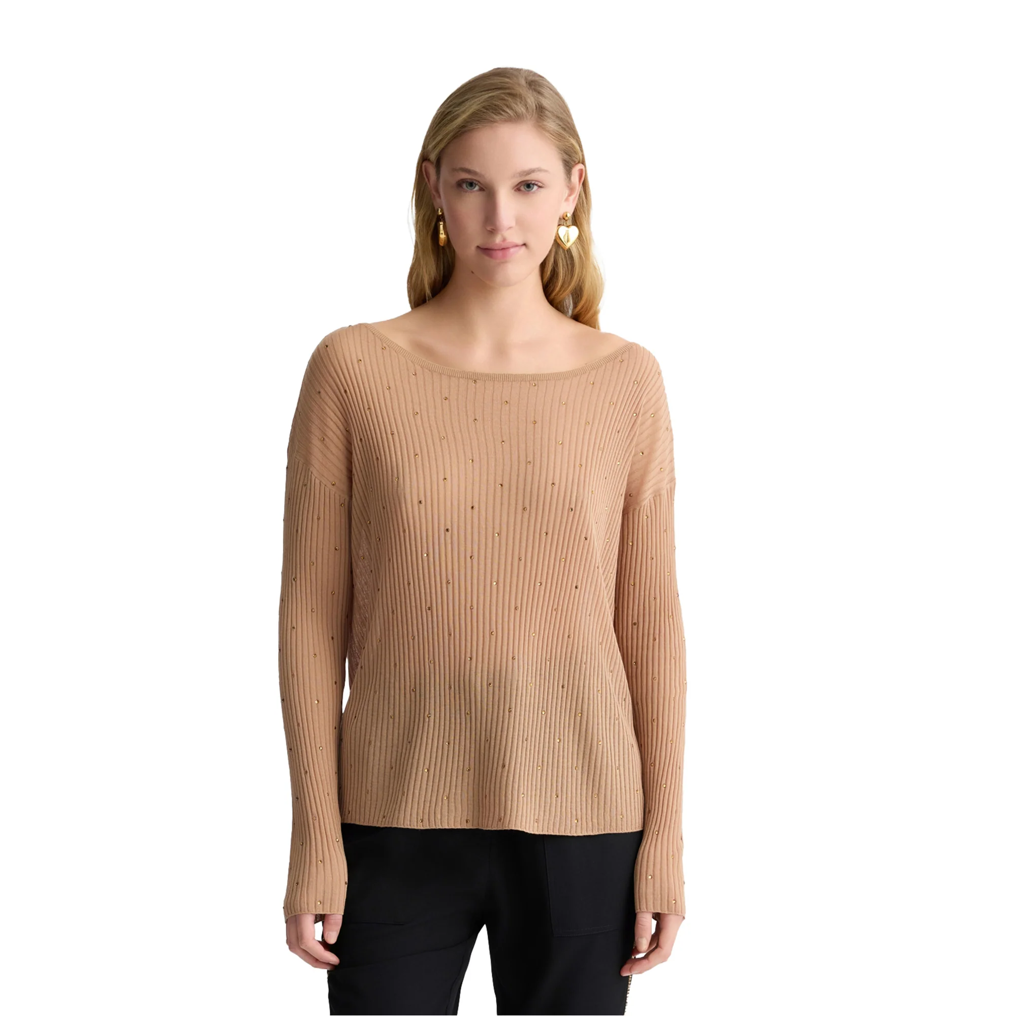 Maglia a coste Beige con strass - Image 2