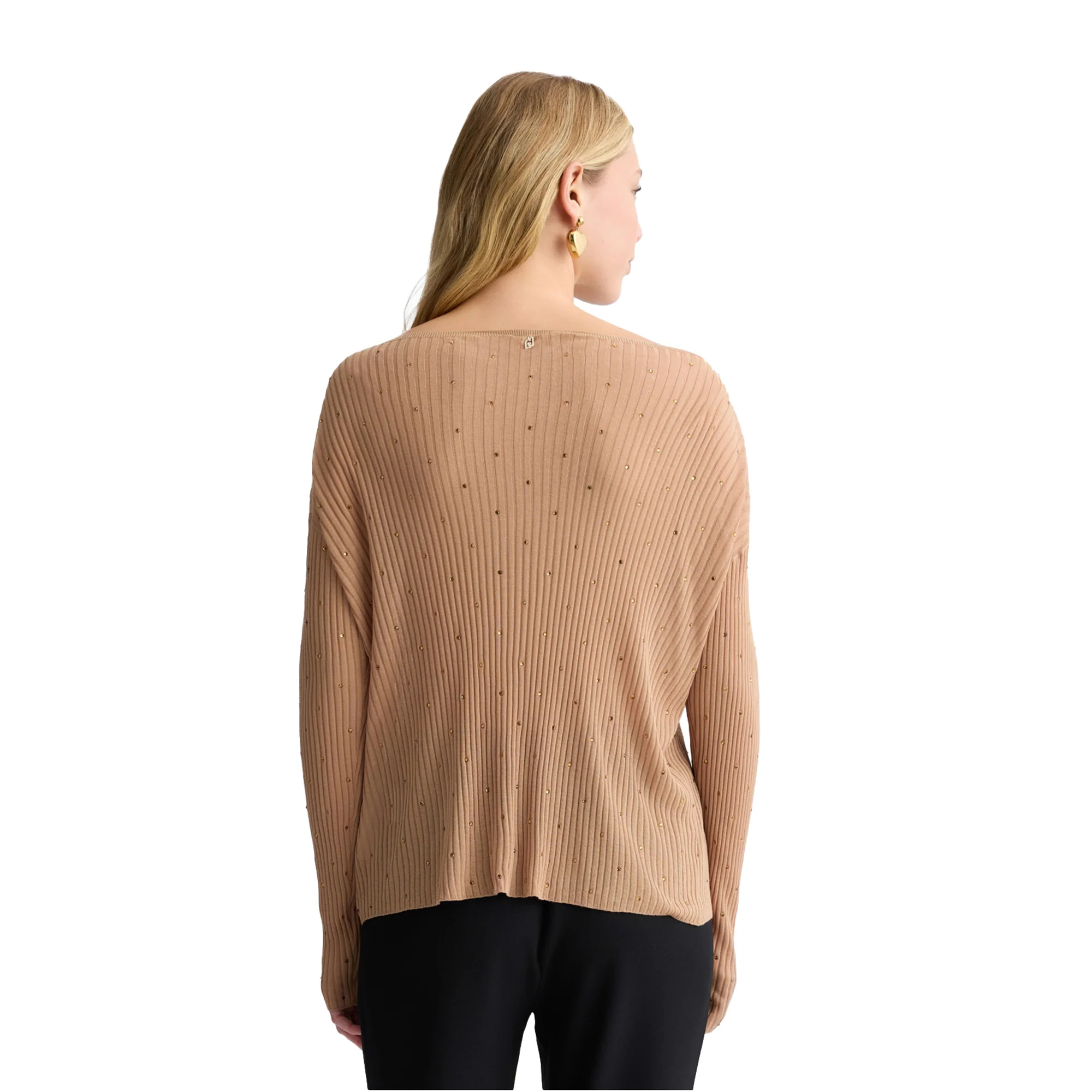 Maglia a coste Beige con strass - Image 3