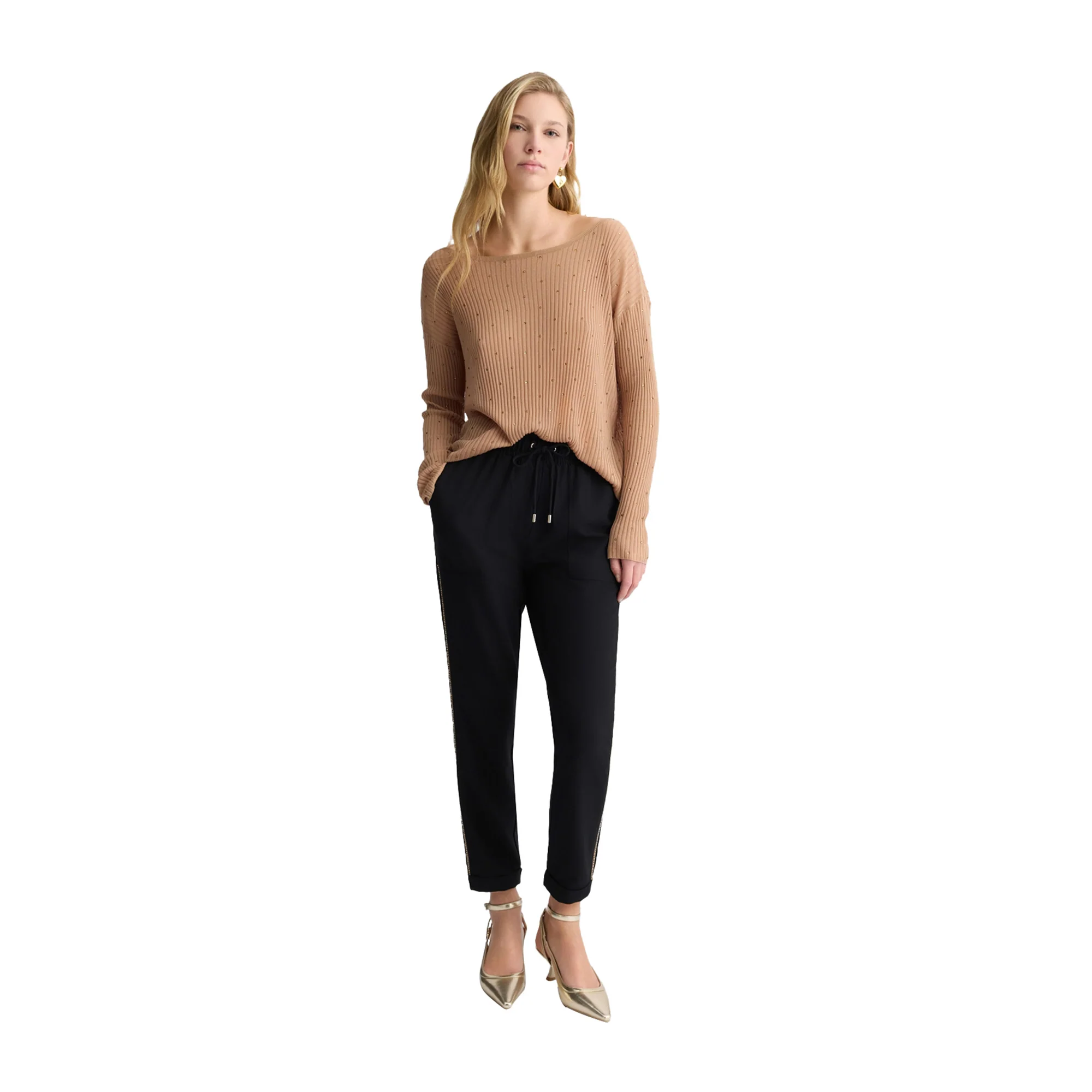 Maglia a coste Beige con strass - Image 4