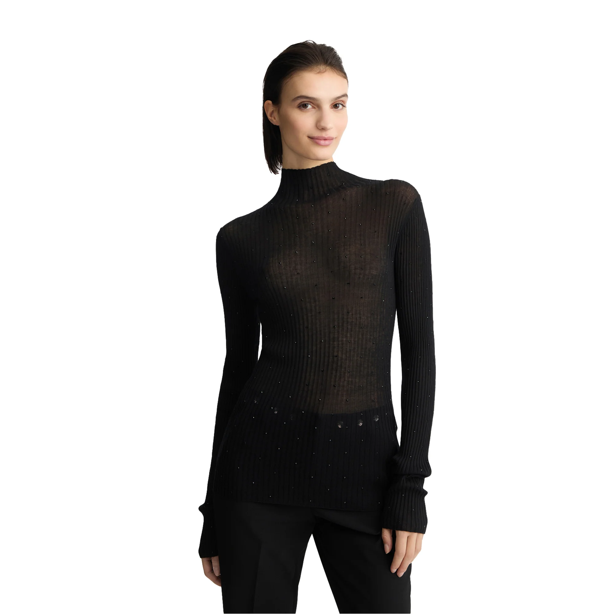 Maglia Donna a collo alto con strass Nero - Image 2