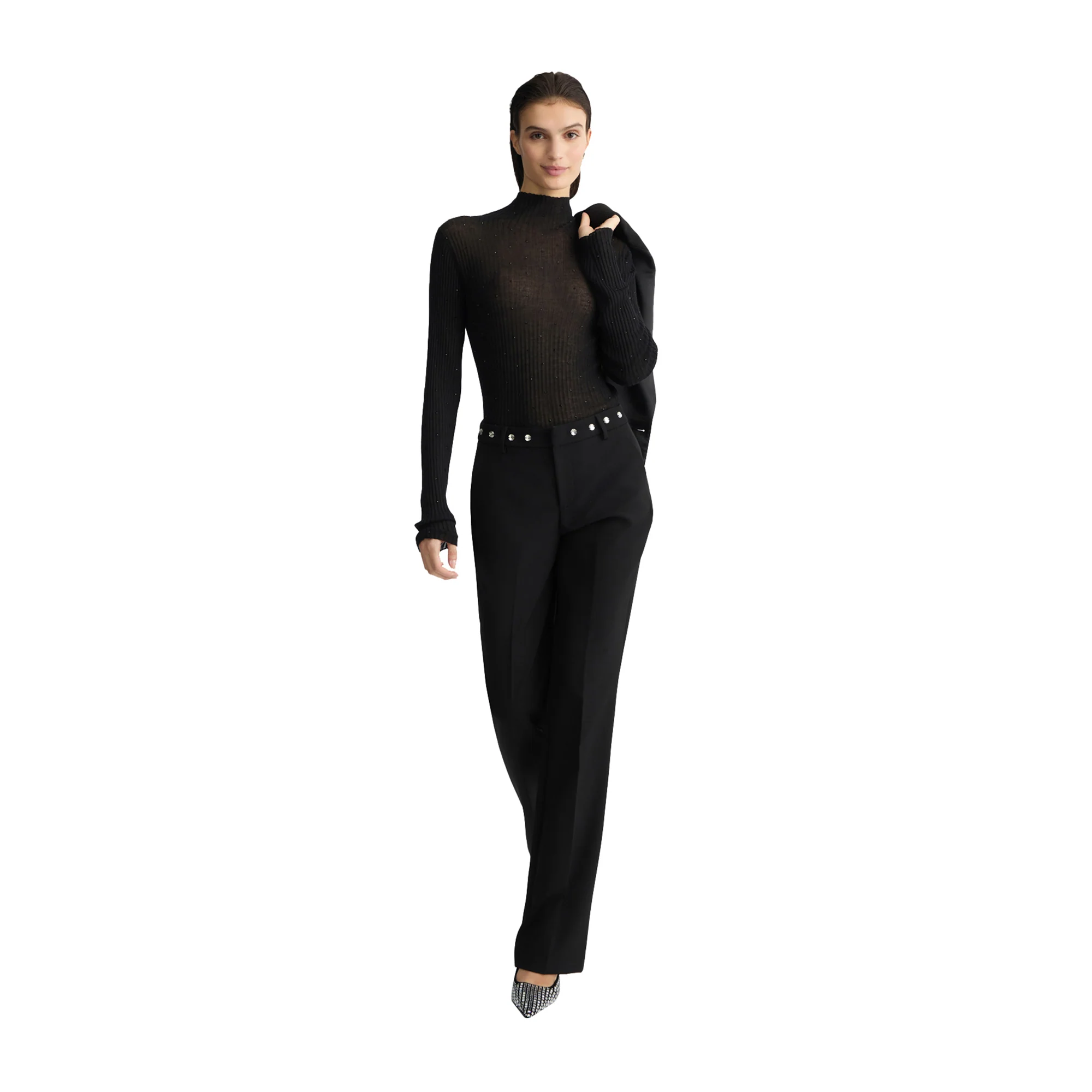 Maglia Donna a collo alto con strass Nero - Image 4