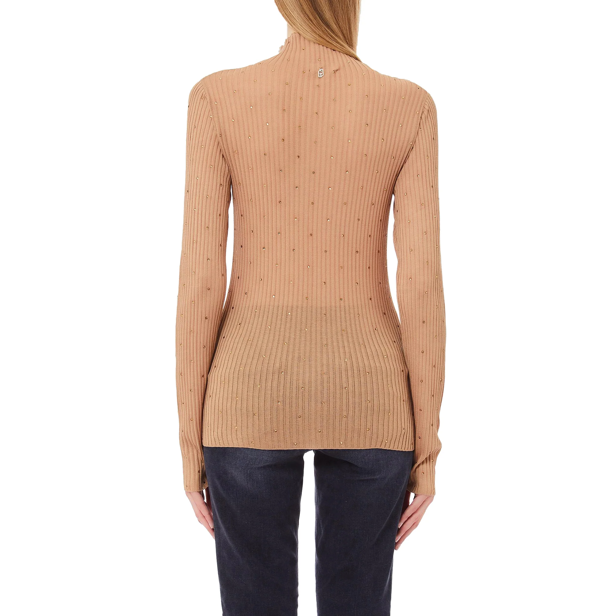 Maglia Donna a collo alto con strass Beige - Image 2