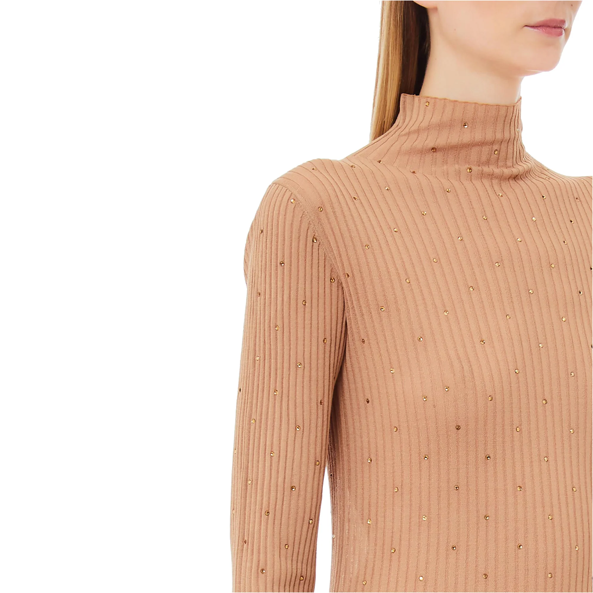 Maglia Donna a collo alto con strass Beige - Image 3