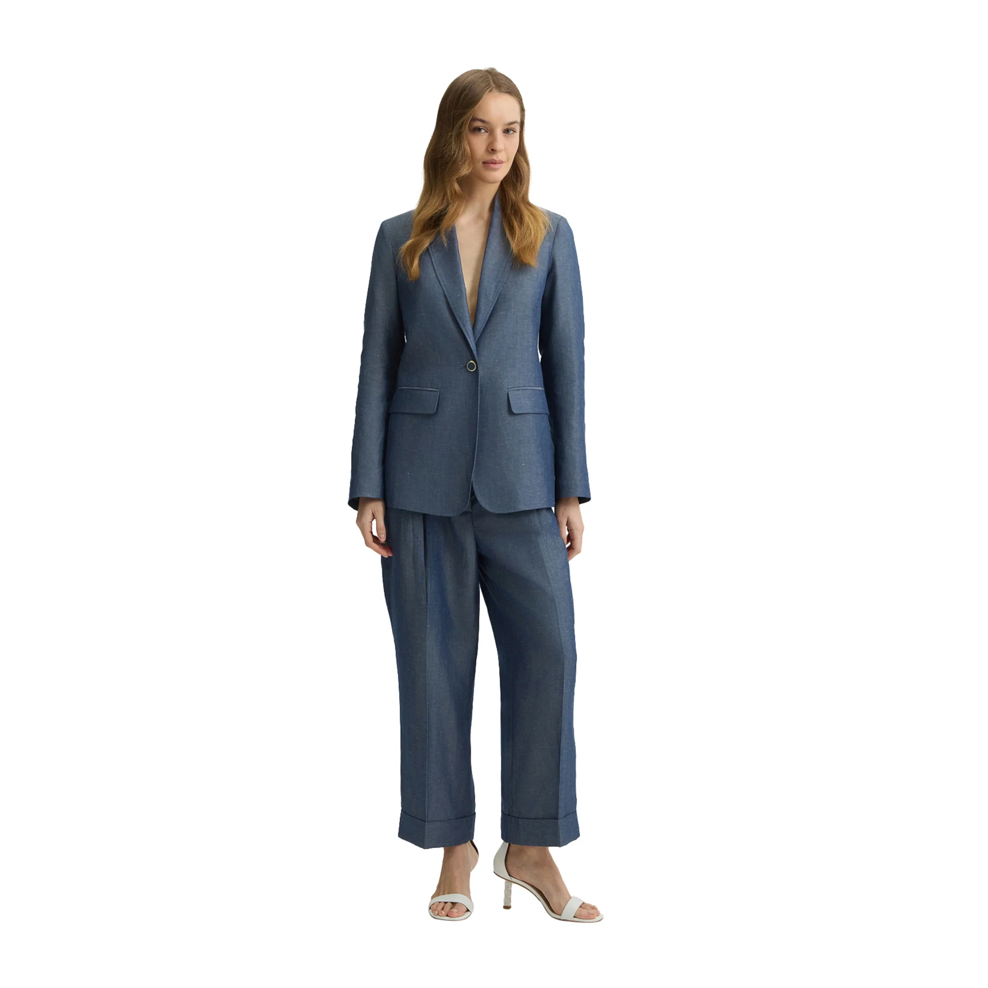 Blazer Donna in misto lino Blu - Image 4