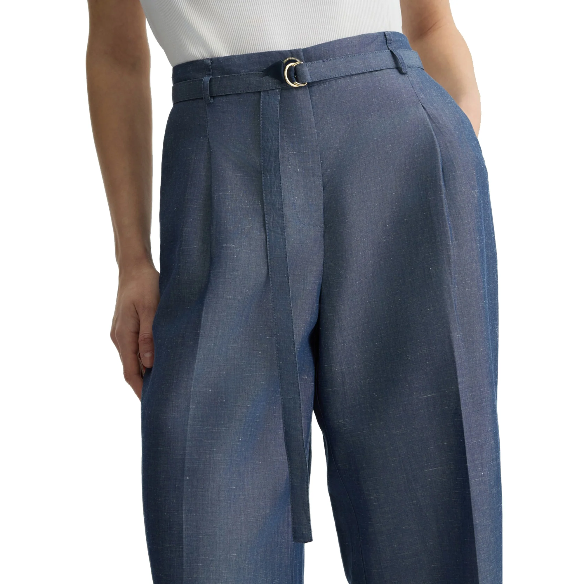Pantaloni Donna cropped in misto lino Blu - Image 4