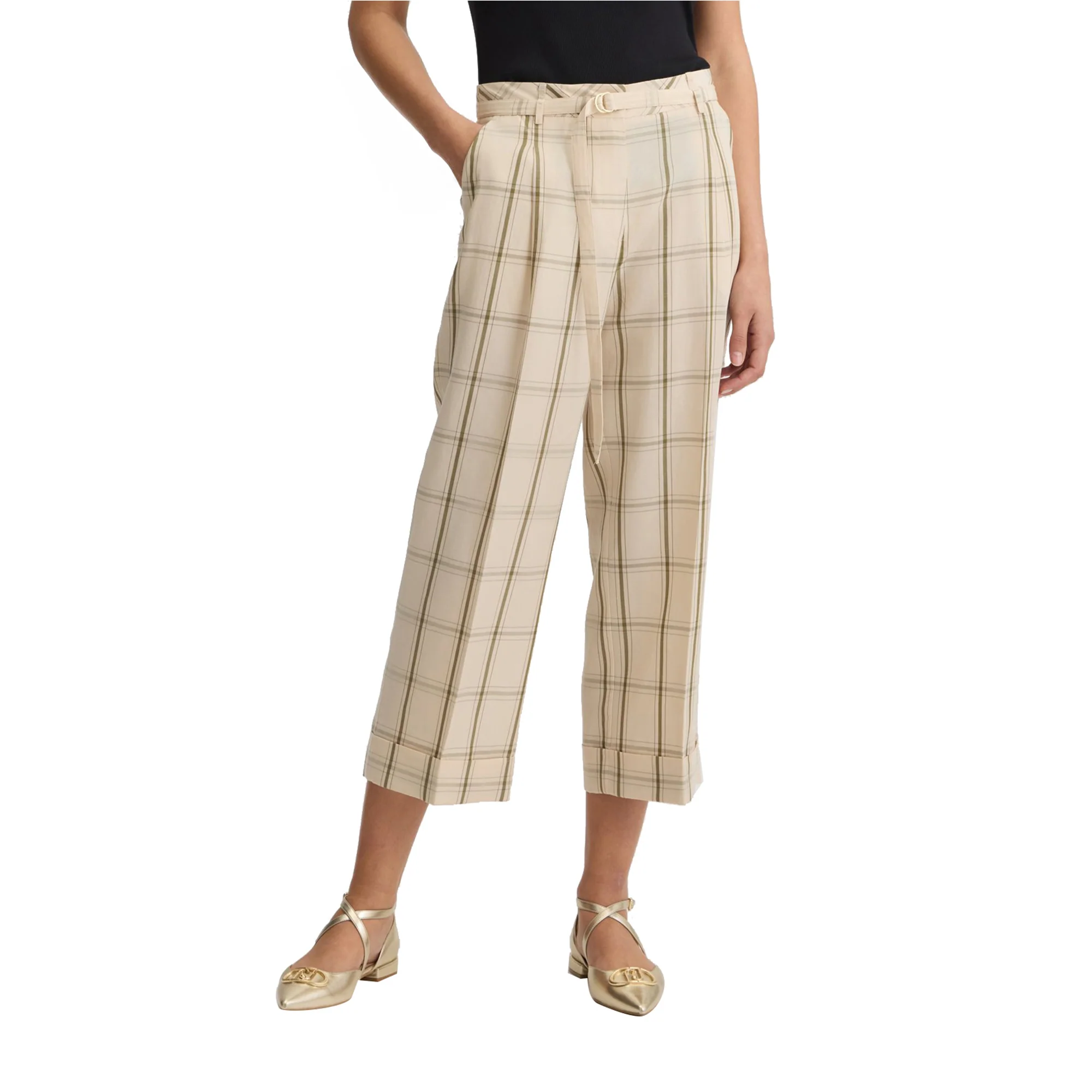 Pantaloni Donna in misto lino motivo check - Image 2