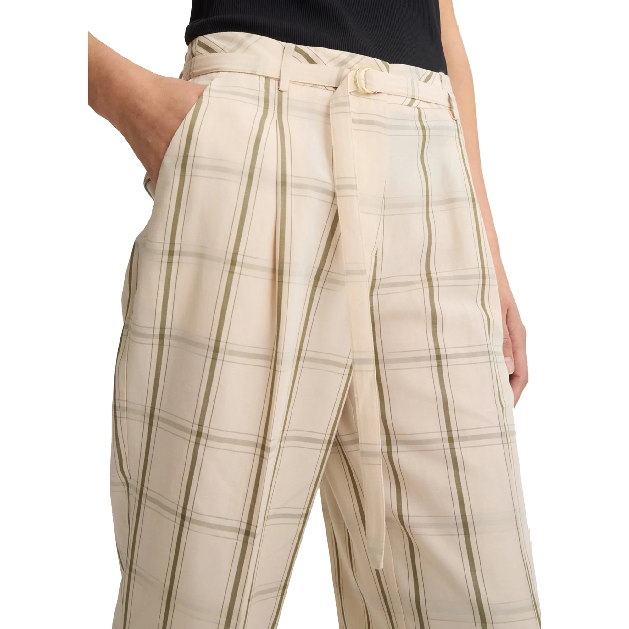 Pantaloni Donna in misto lino motivo check - Image 4