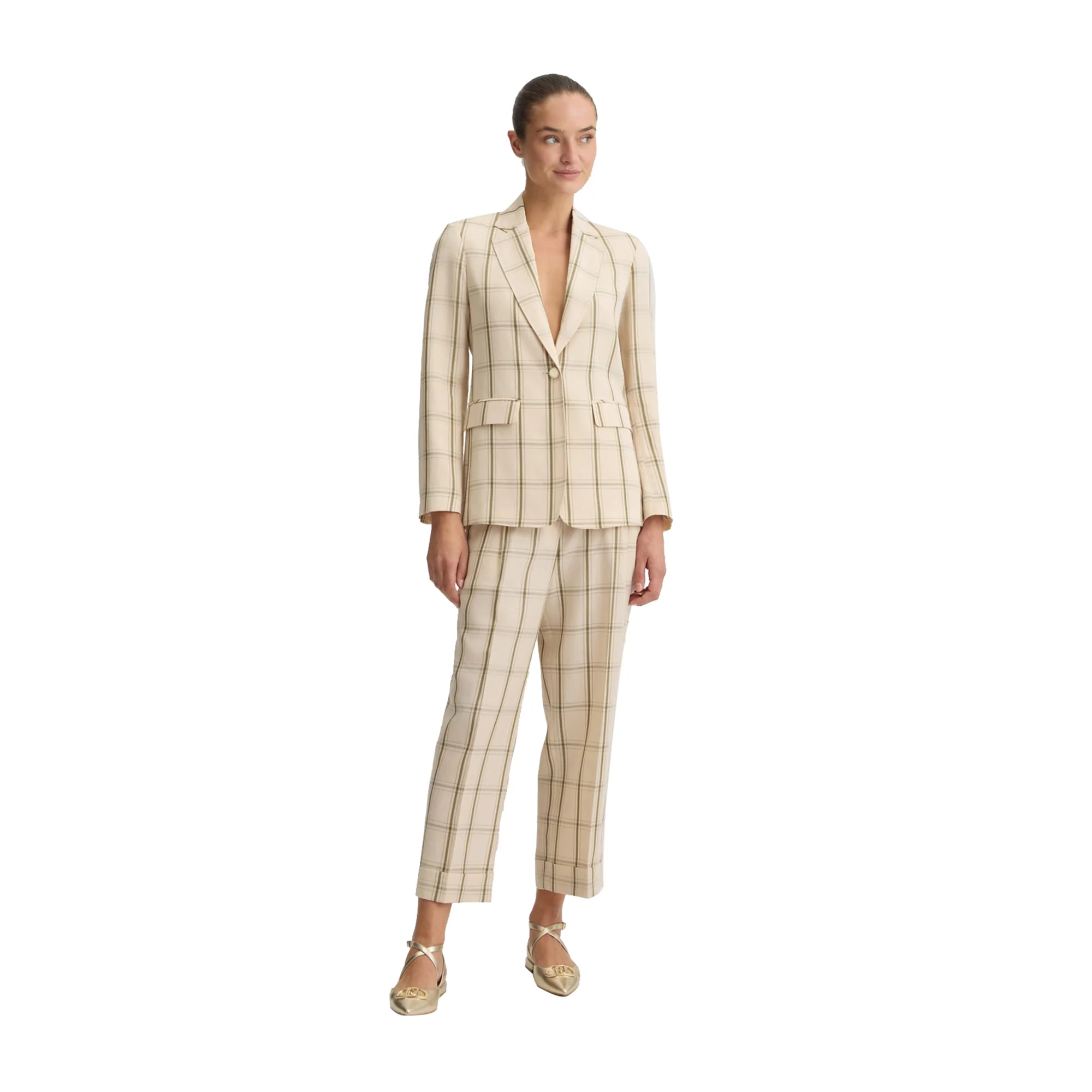 Pantaloni Donna in misto lino motivo check - Image 5