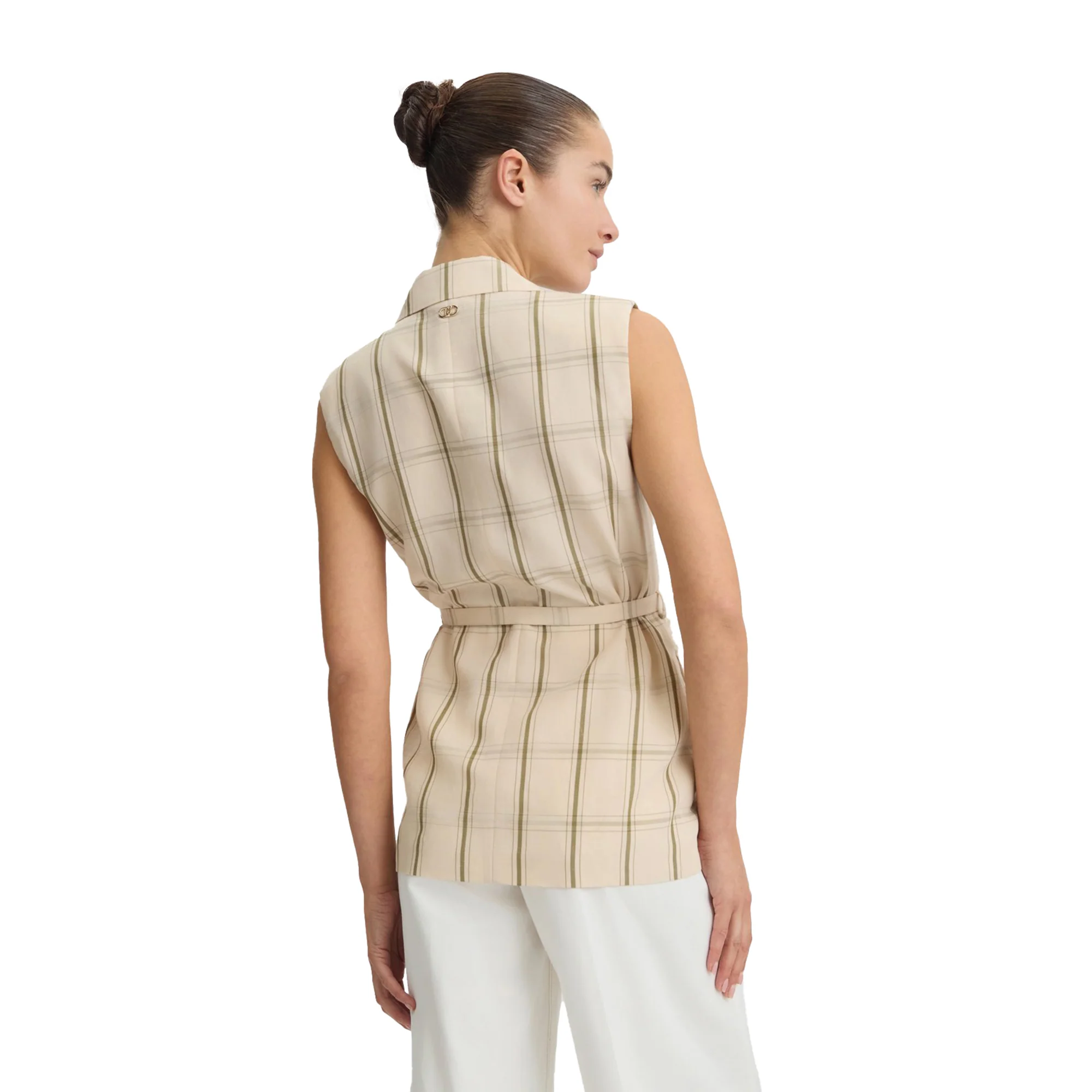 Gilet donna in misto lino con motivo check - Image 3
