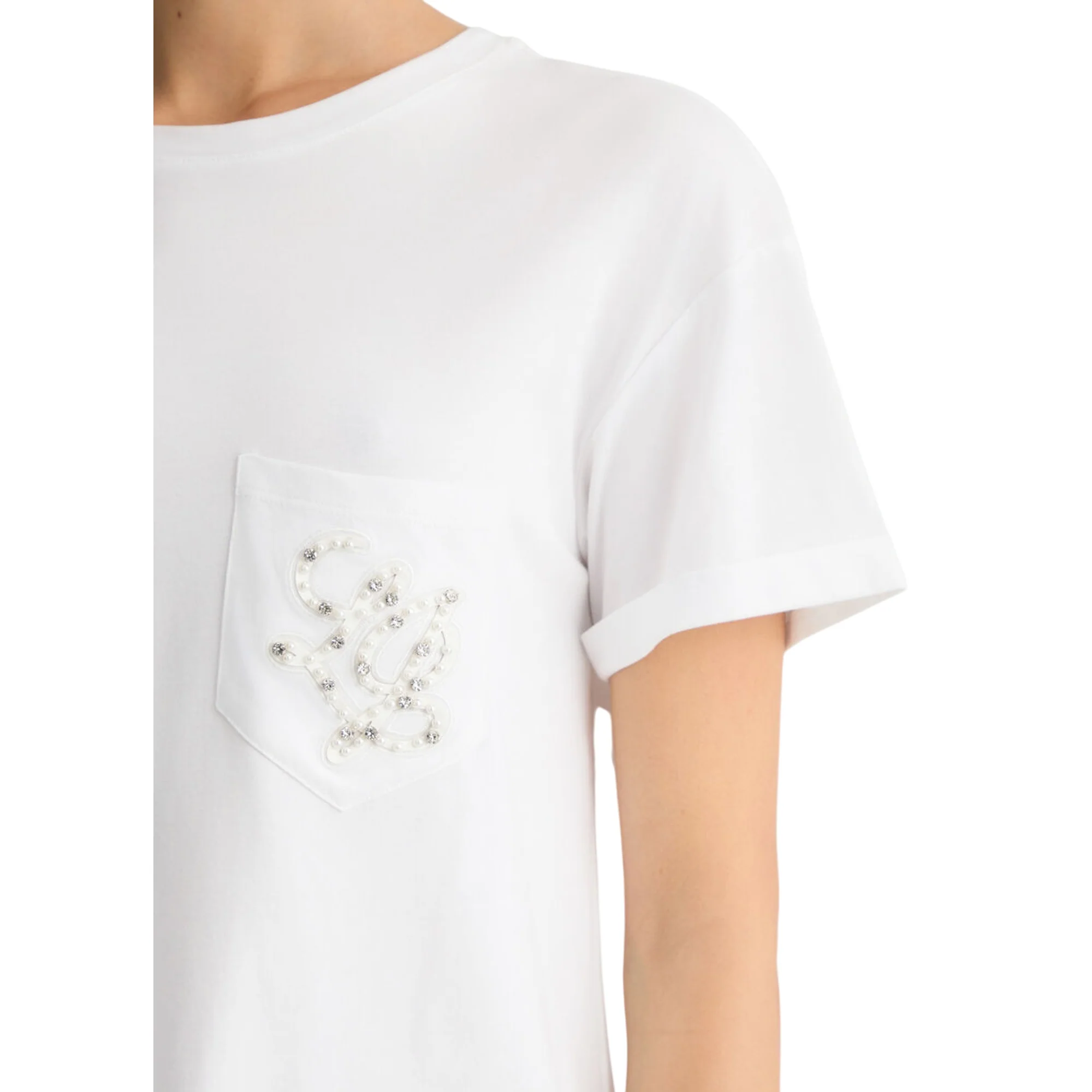 T-shirt da Donna con taschino e logo con perle - Image 4