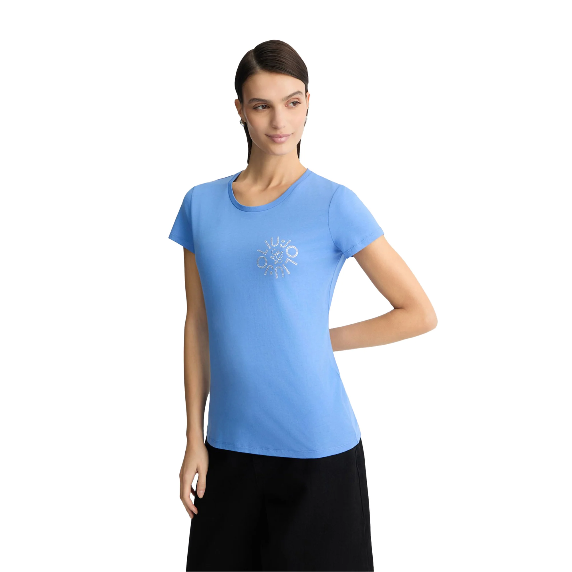 T-shirt Donna con logo e strass Azzurro - Image 2