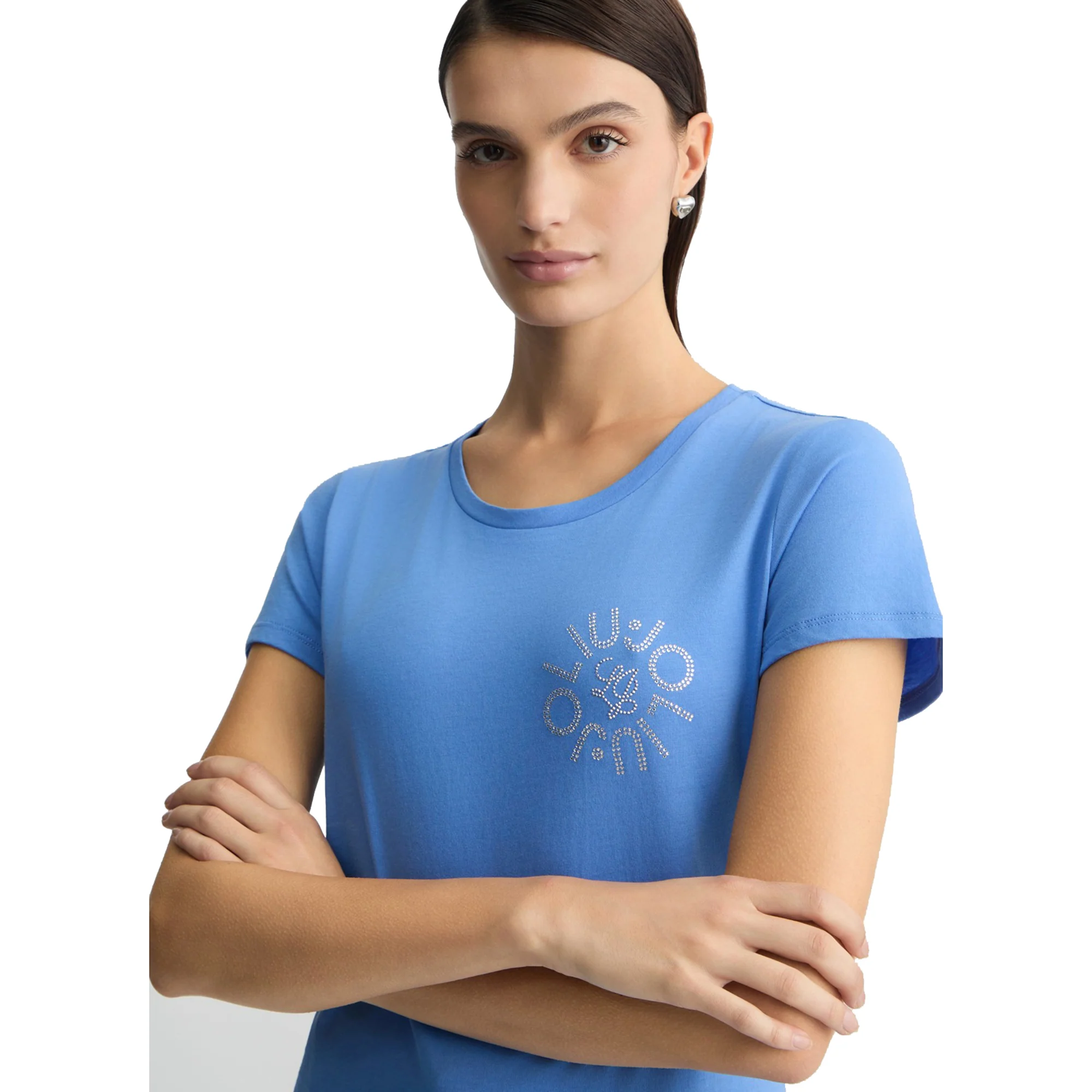T-shirt Donna con logo e strass Azzurro - Image 4