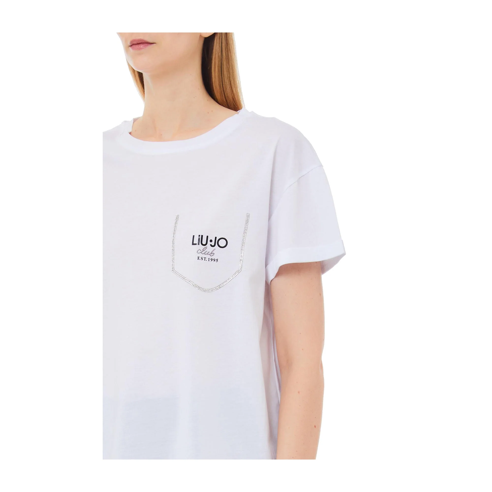 T-shirt Donna Bianco con taschino finto - Image 3