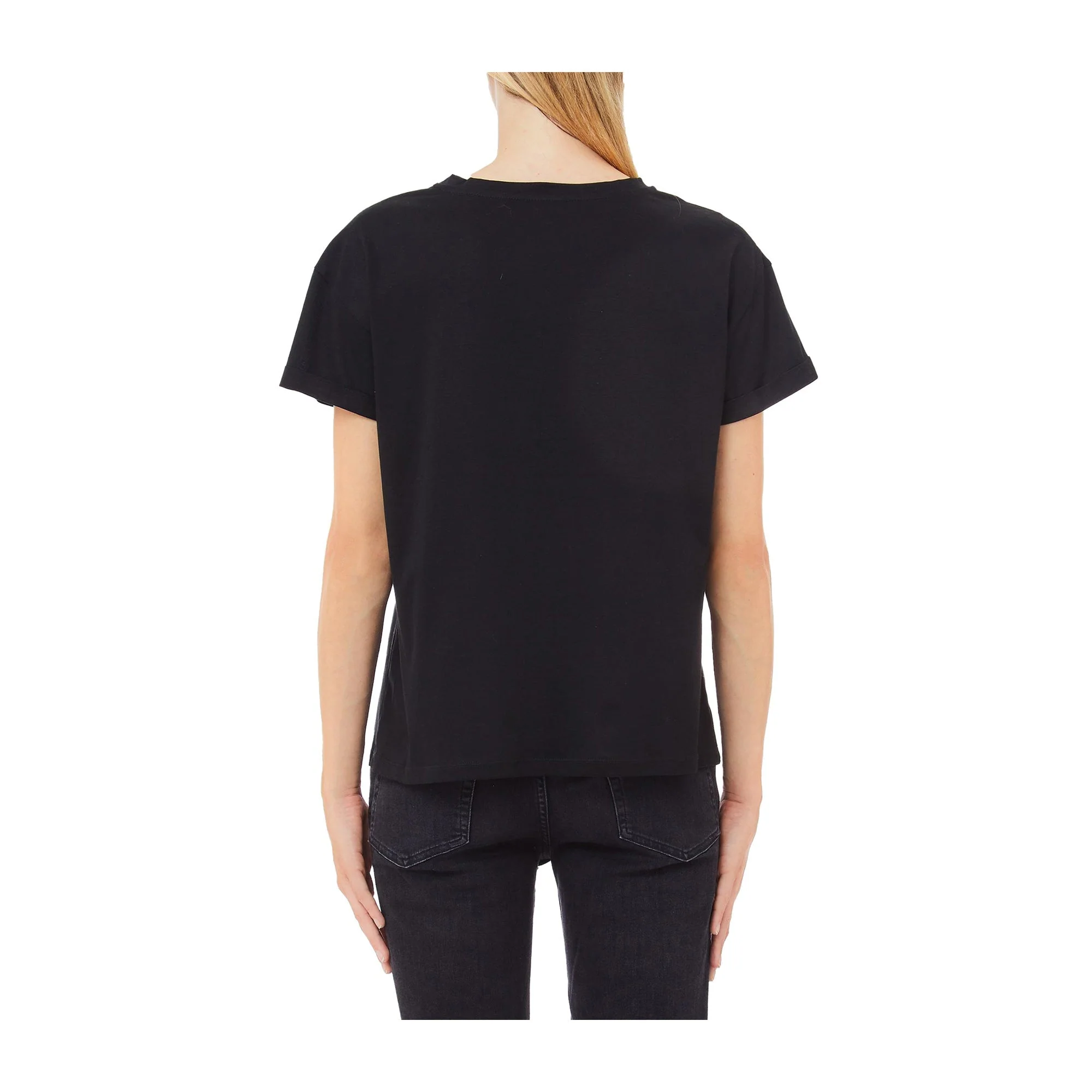 T-shirt Donna Nera con taschino finto - Image 2