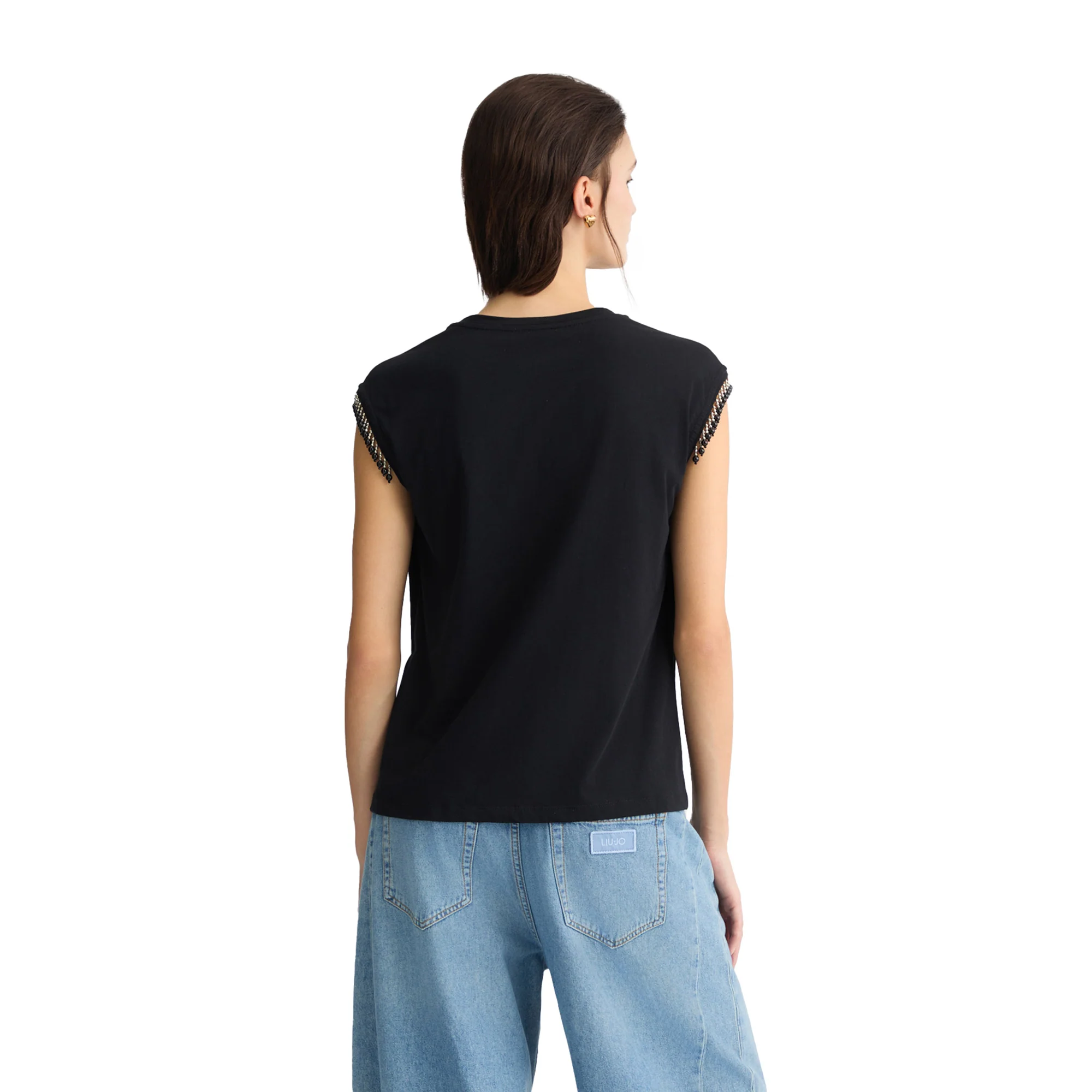 T-shirt Donna in jersey con perline Nero - Image 3