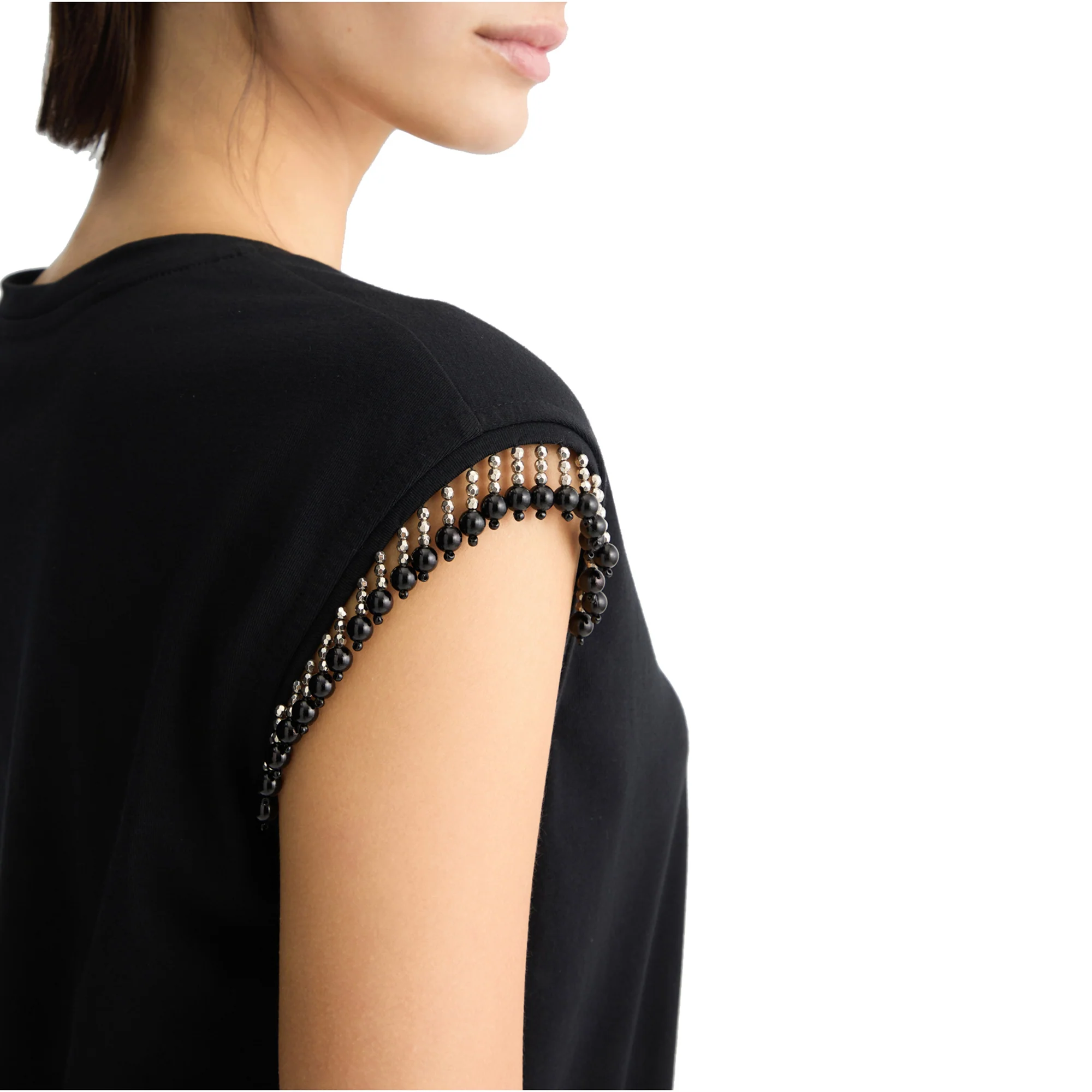 T-shirt Donna in jersey con perline Nero - Image 4