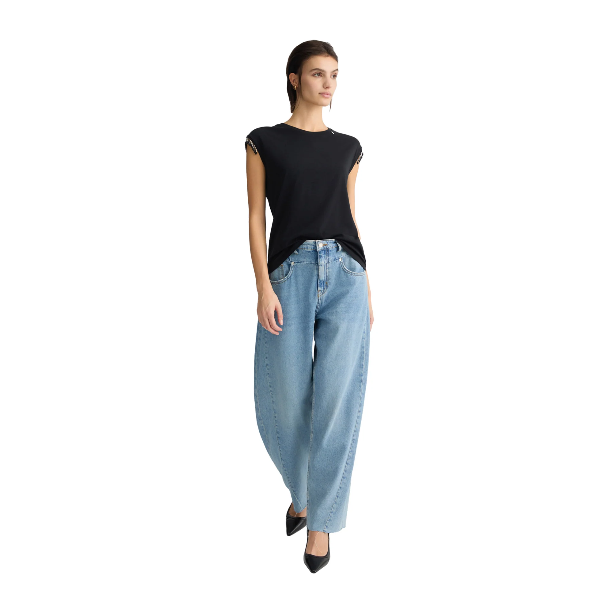 T-shirt Donna in jersey con perline Nero - Image 5
