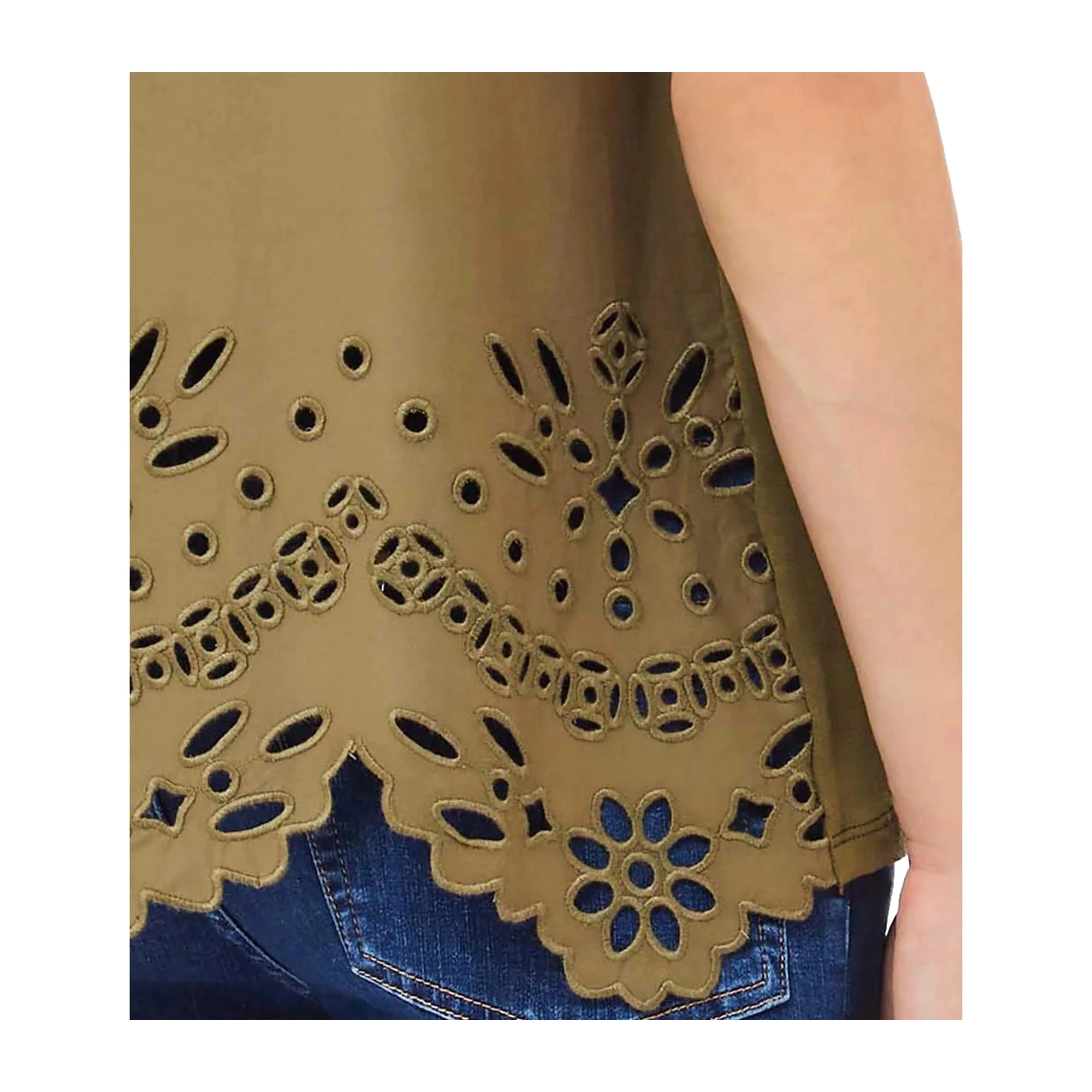 T-shirt Donna con ricamo e colletto a polo Verde - Image 3