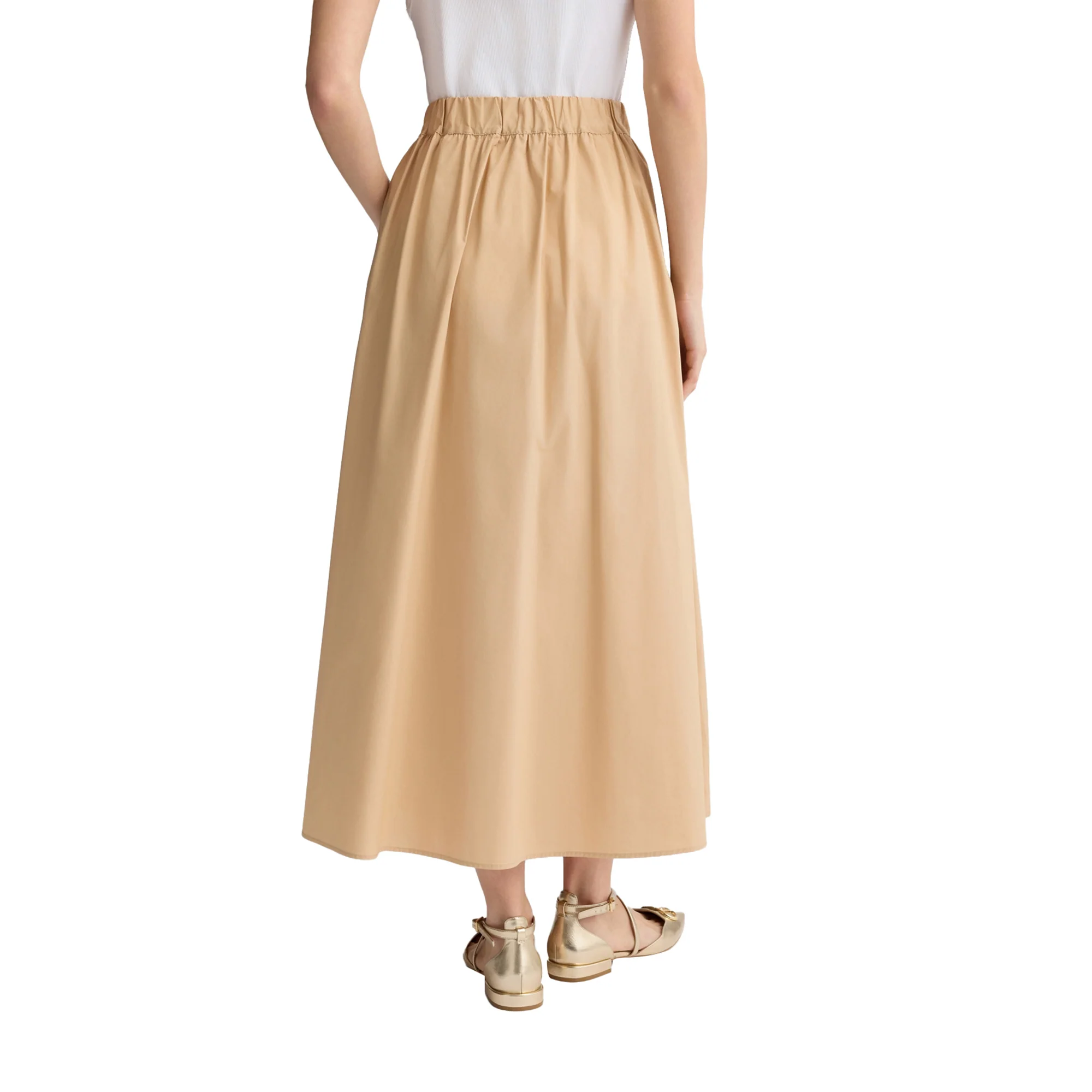 Gonna Longuette donna in popeline beige - Image 3
