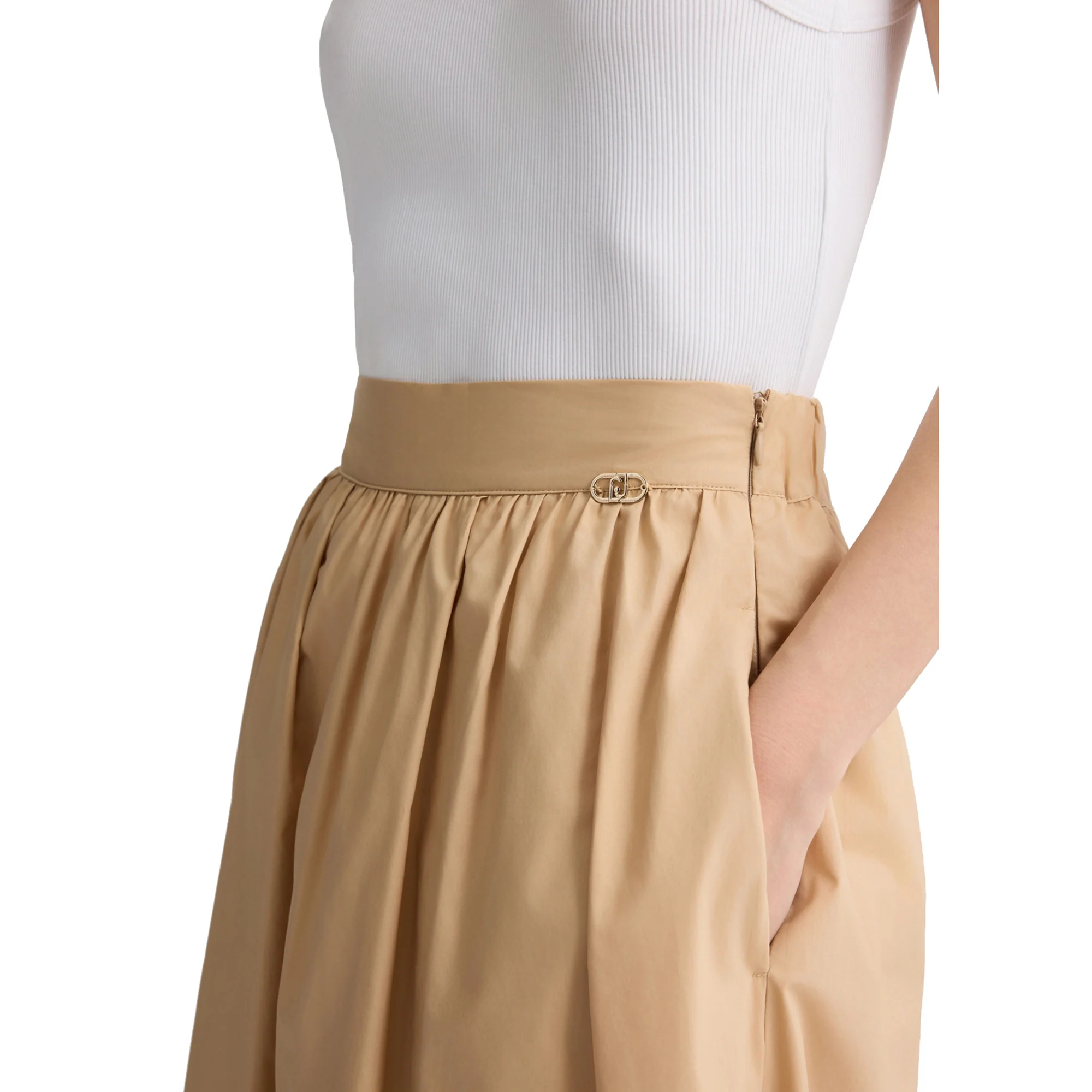 Gonna Longuette donna in popeline beige - Image 4