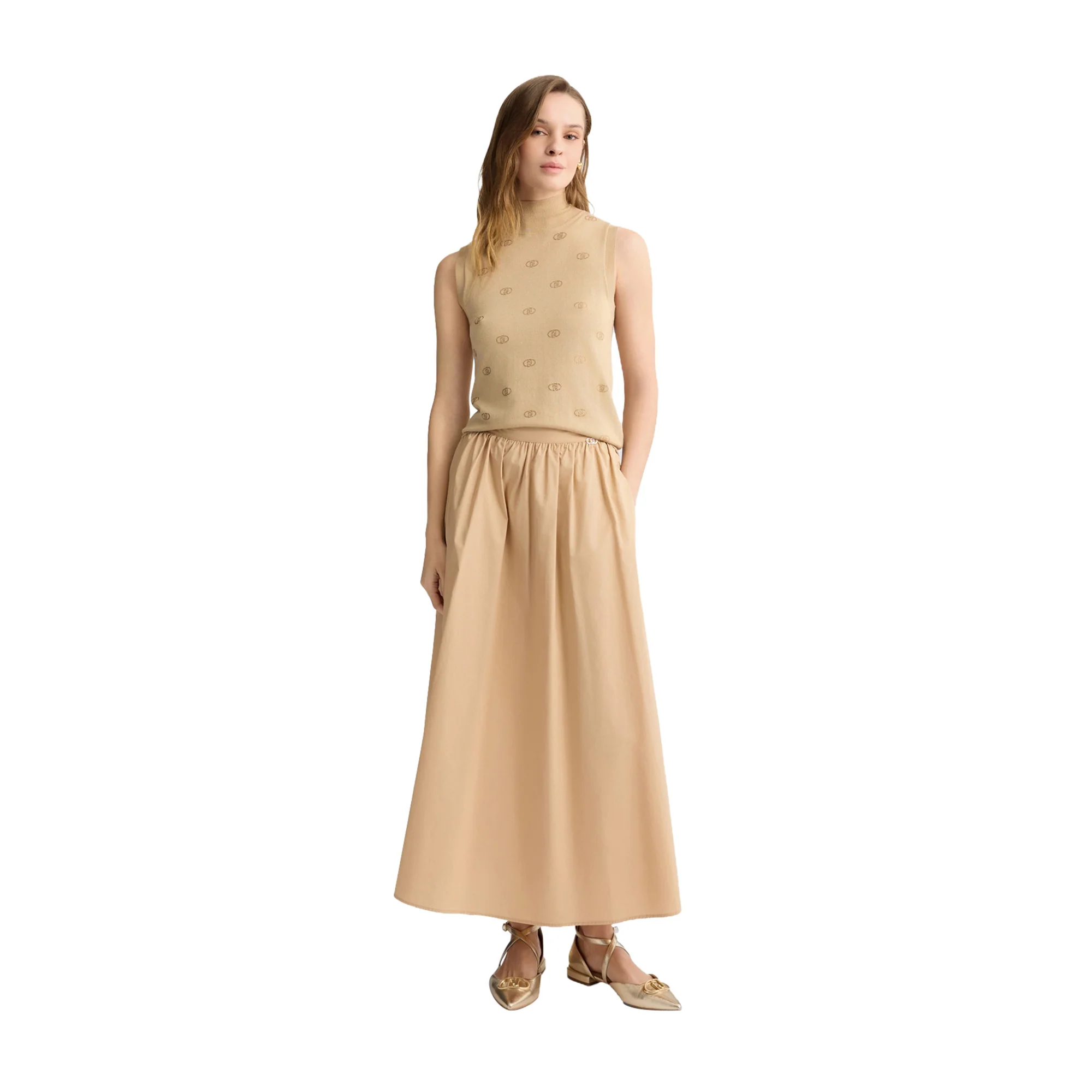 Gonna Longuette donna in popeline beige - Image 5