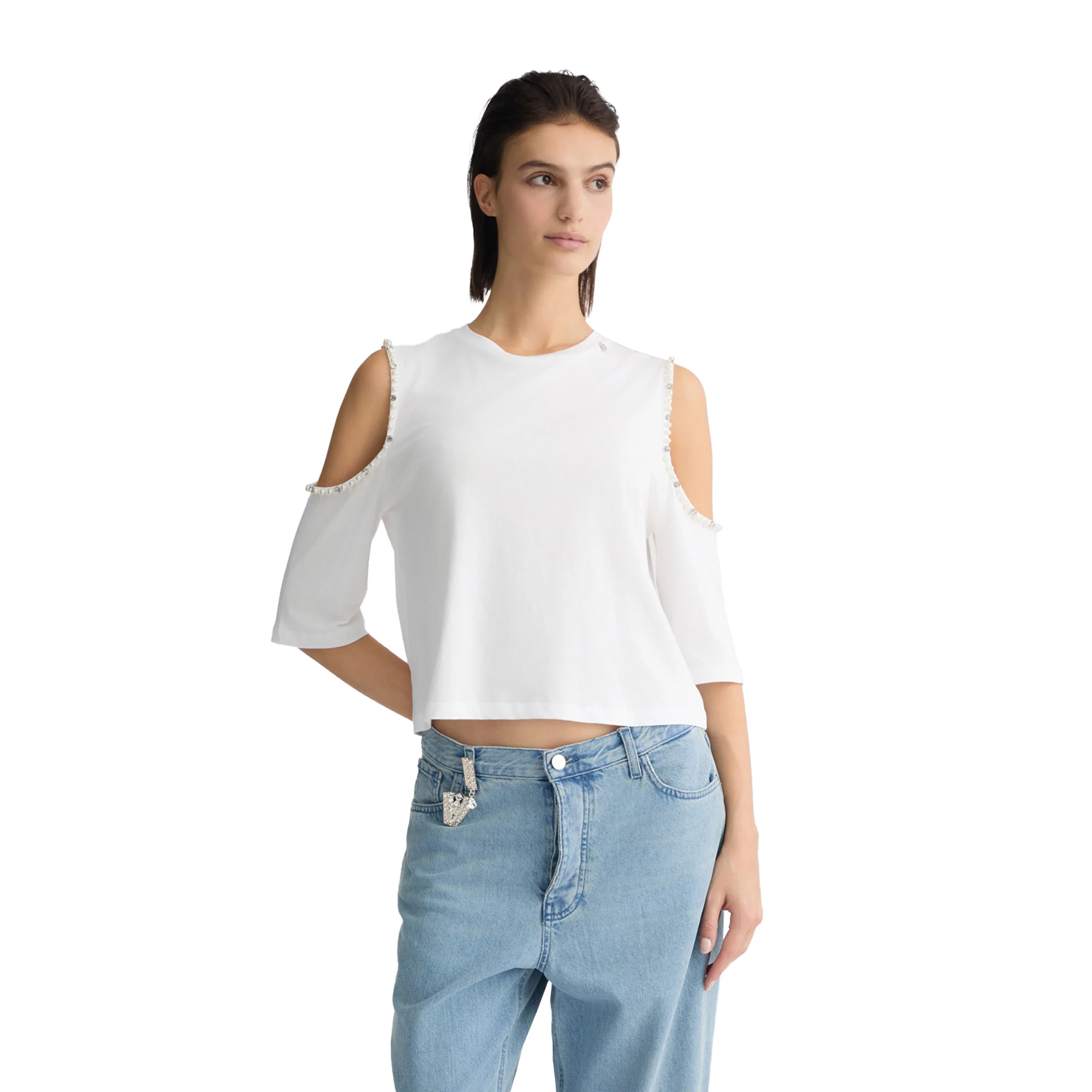 T-shirt Donna con oblò sulle maniche Bianco - Image 2
