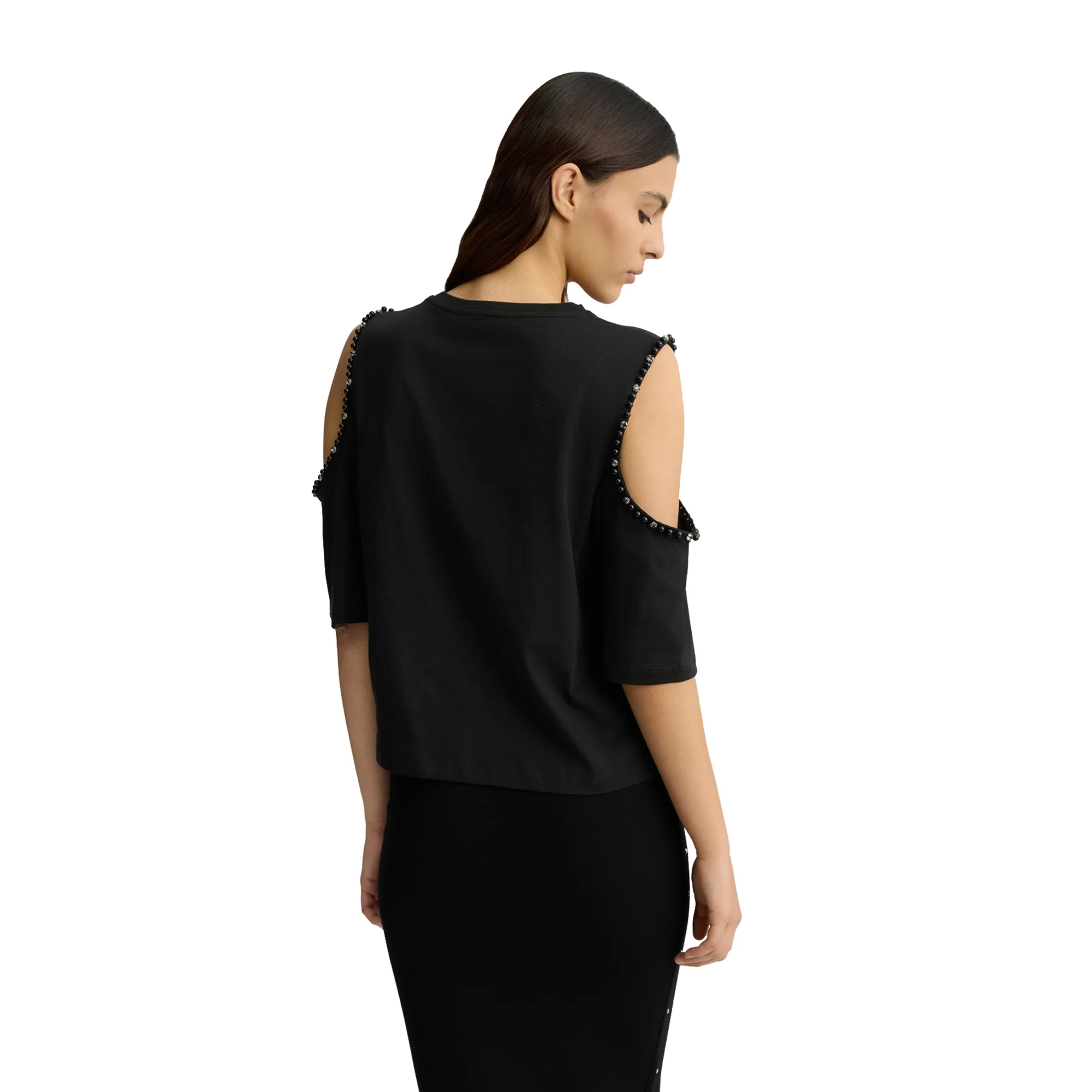 T-shirt Donna con oblò sulle maniche Nero - Image 3