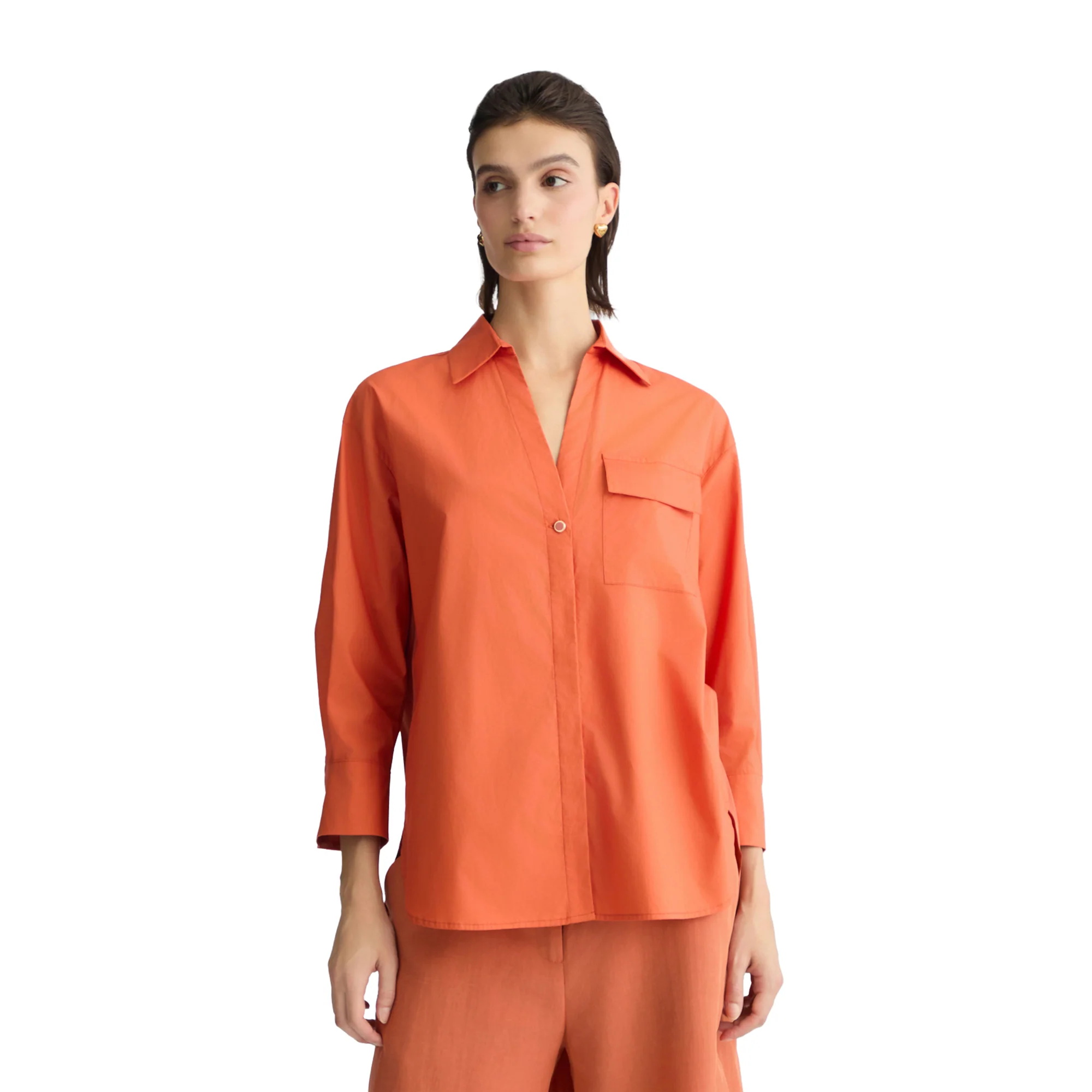 Camicia Donna in popeline di cotone Arancione - Image 2